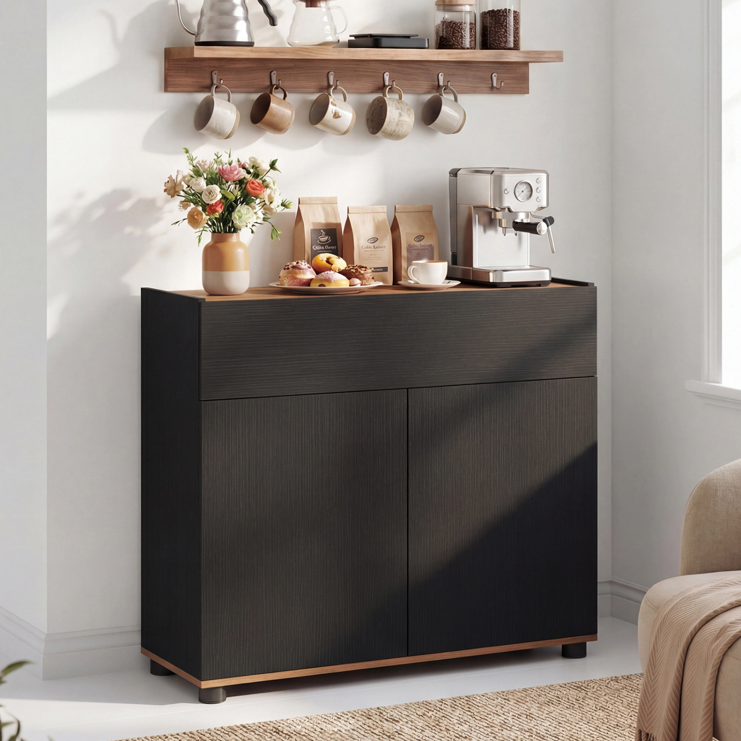 Glintex 31.5-Inch Sideboard with Push-to-Open Doors and Raised Edges