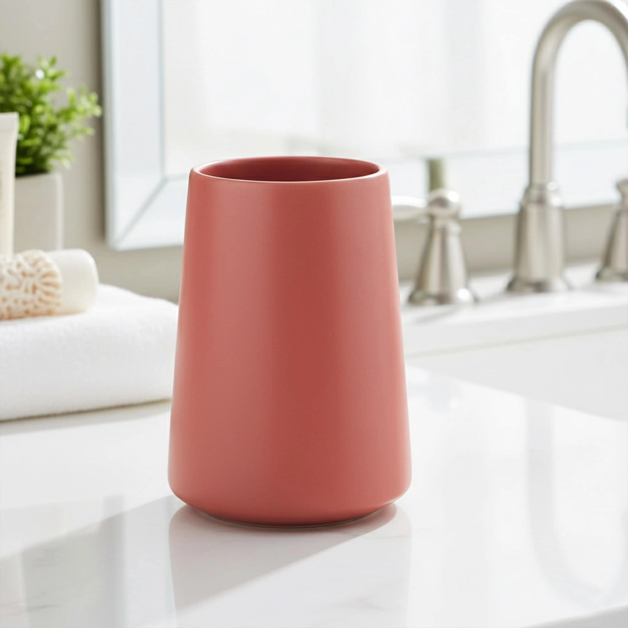 Evideco French Home Goods 14 oz Terracotta Stoneware Tumbler - Matte Toothbrush Holder, Glazed Interior