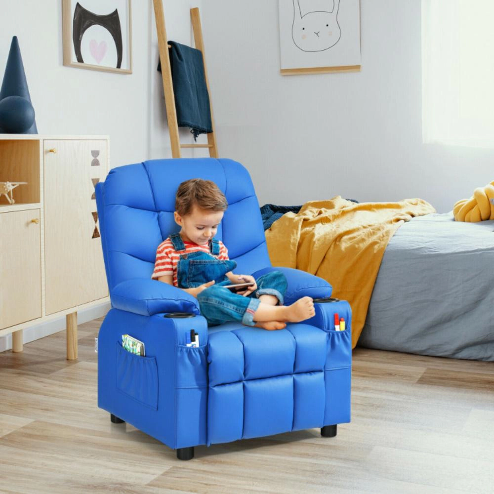 Hivvago Kids Recliner Chair With Cup Holder And Footrest For Children