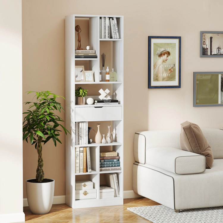 Hivvago 7-tier Bookshelf with Drawer 180cm Floor Standing Display Rack Storage Shelf