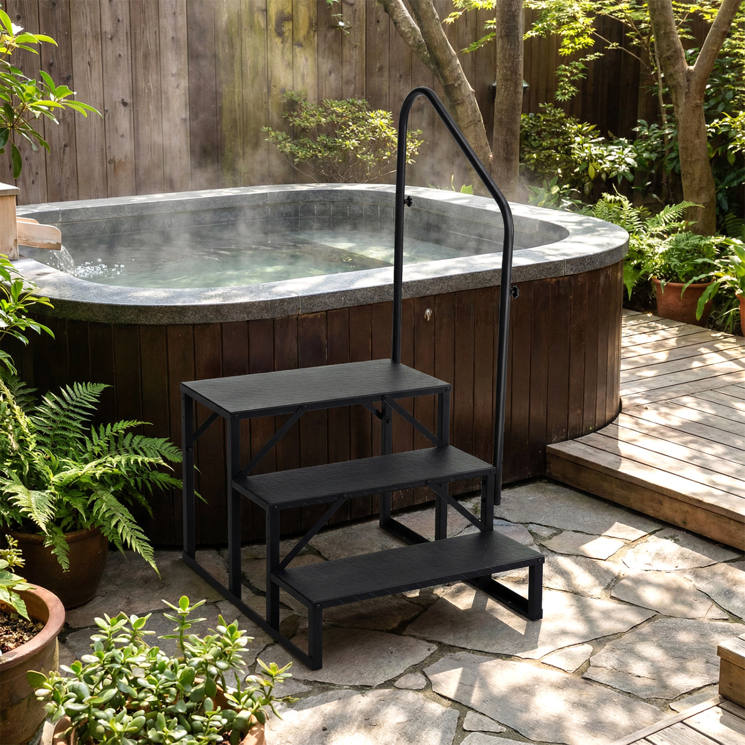 LJG Heavy Duty Hot Tub Stair with Wide Anti-Slip Platforms for Porch and Mobile Home