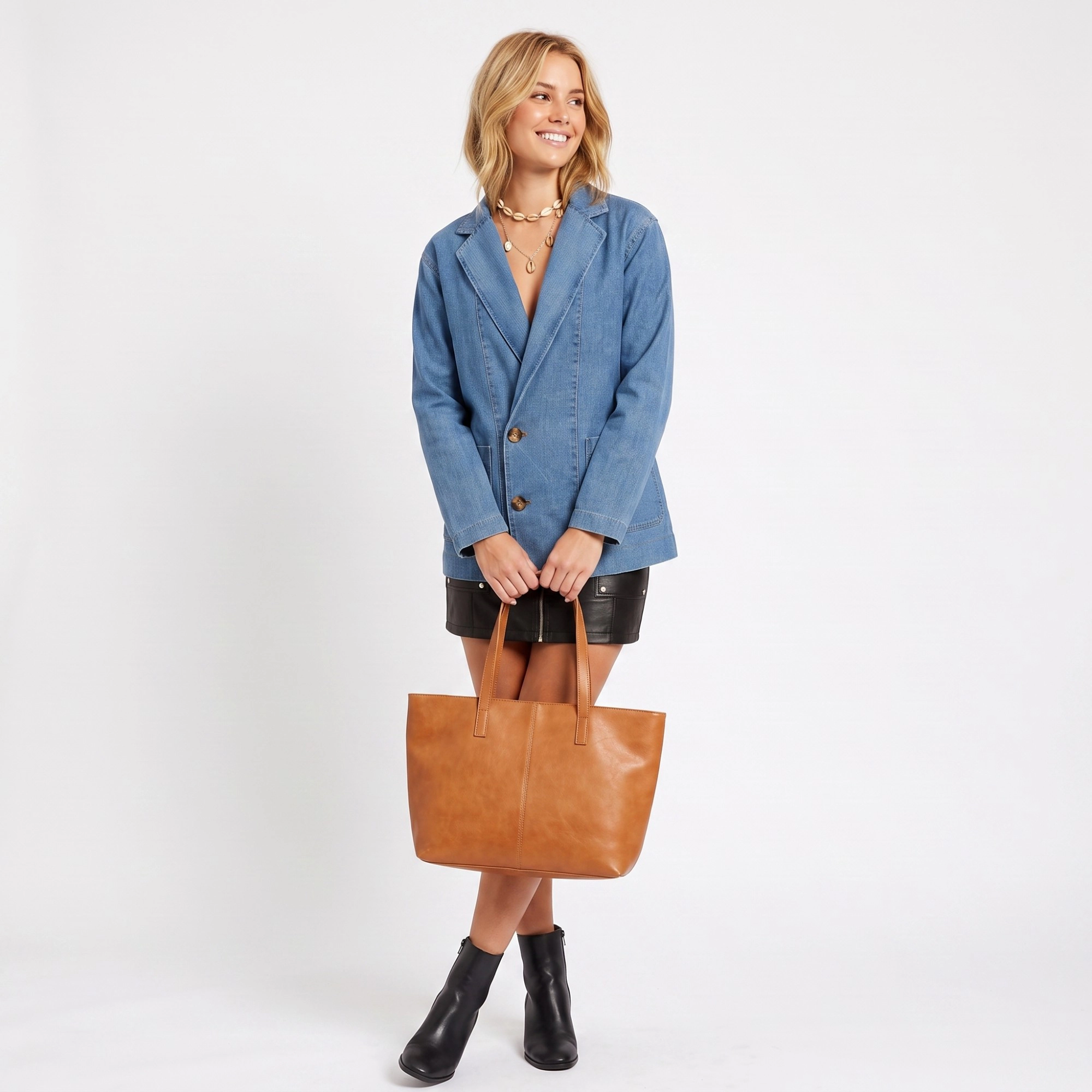 Anna-Kaci Women's Denim Blazer Jacket Long Sleeve Button Front Jean Coat