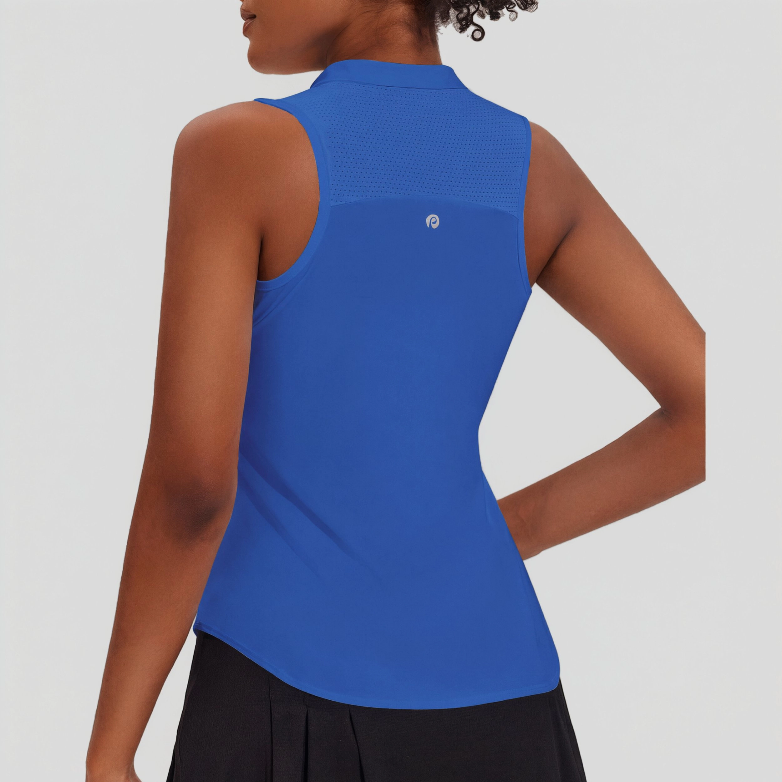 Pinspark Womens Solid Sleeveless Collared Tank Tops Mesh Back Summer Tennis Tanks