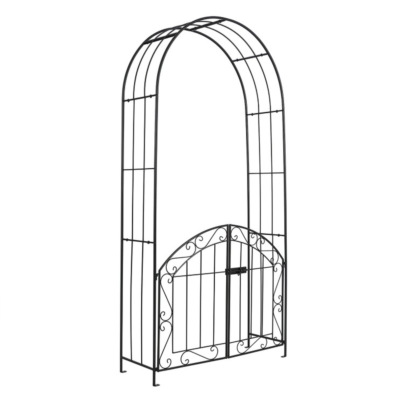 SUGIFT Heavy-Duty Garden Arch with Lockable Gate and Trellis 79-in Tall for Climbing Roses and Vines Black/Bronze