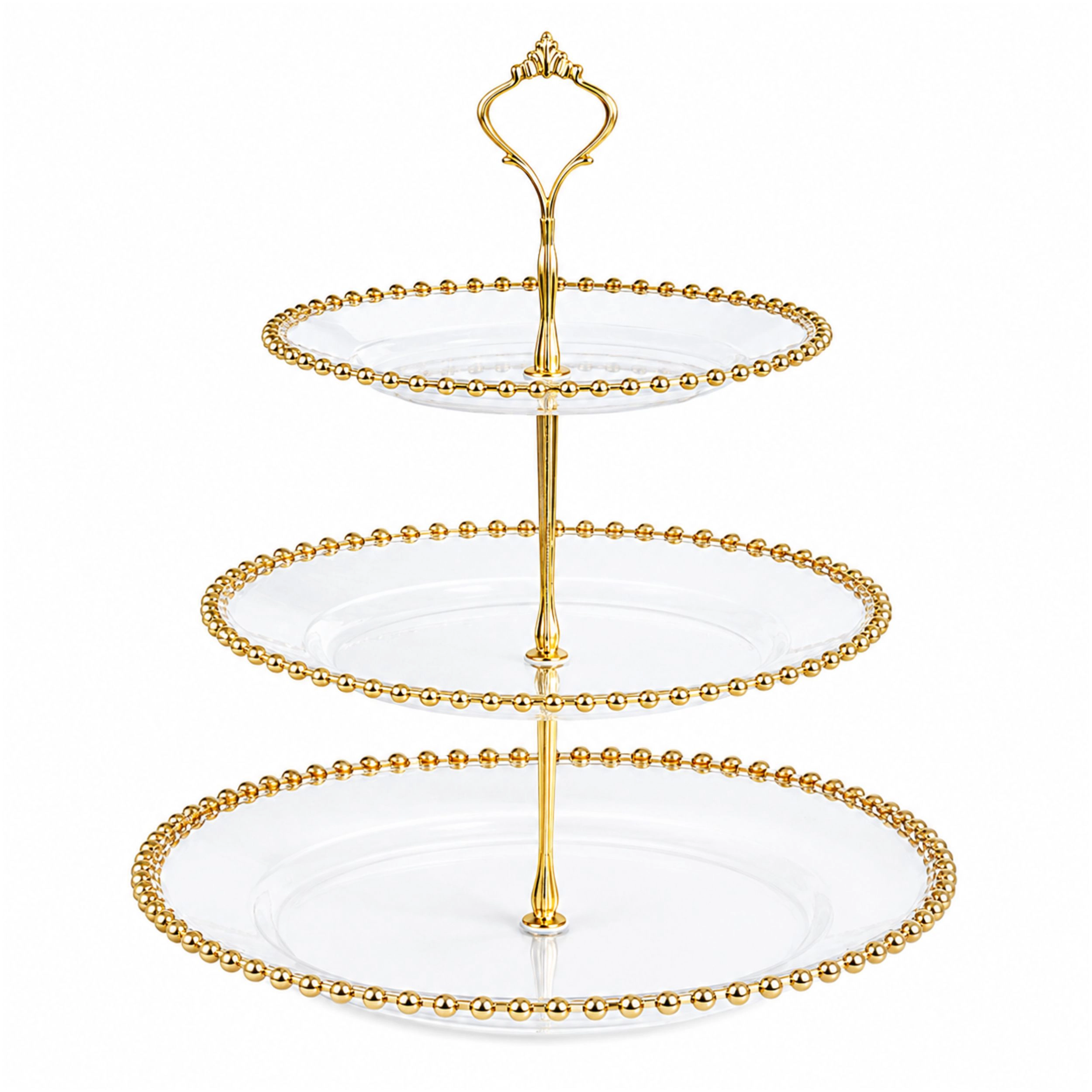 Home Collection 14-Inch 3-Tier Clear Plastic Cupcake Tower Stand with Gold Beaded Rim
