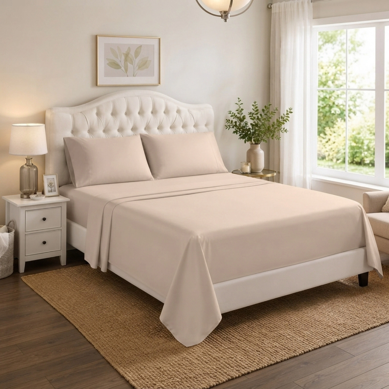 RT Designers Collection 300 TC 100% Organic Cotton Lightweight 3 Piece Solid Sheet Set Twin Beige