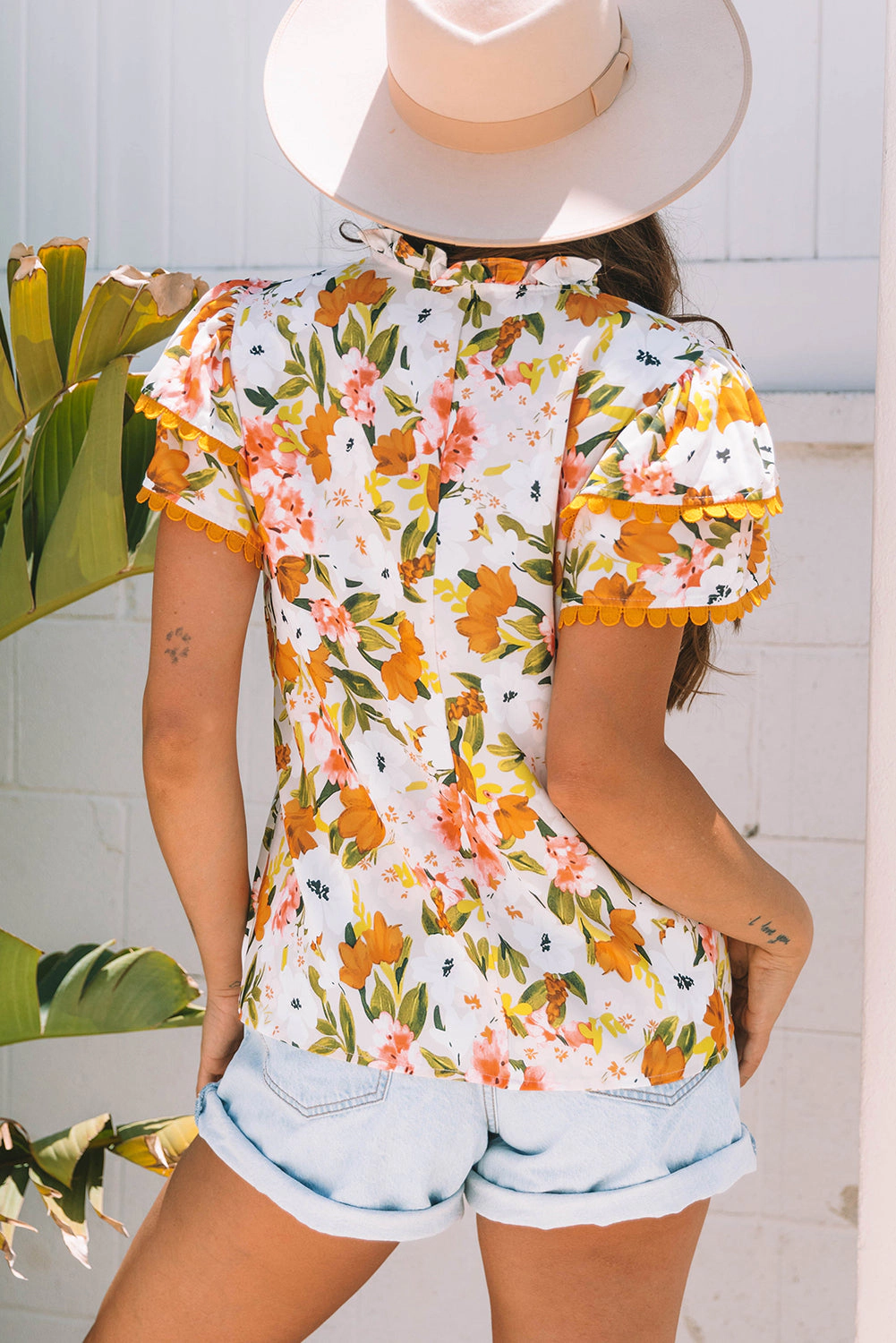 Threaded Pear Women's Ailany Short Sleeve Floral Blouse