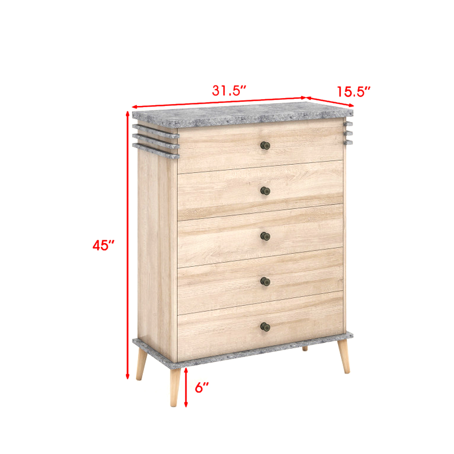 Hivvago Tall Rustic-Style Dresser Chest for Bedroom Storage