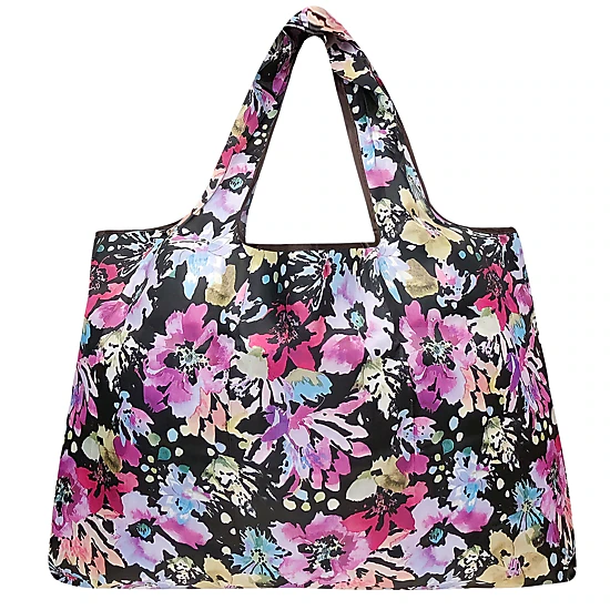 Wrapables Large Nylon Reusable Shopping Bag for Groceries, Violet Flowers