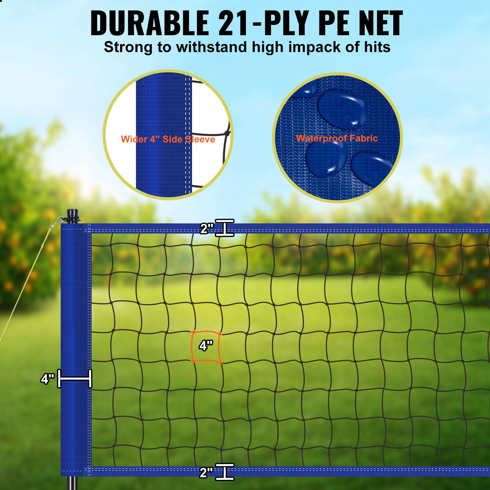 HONGGE Outdoor Portable Volleyball Net Set, Steel Poles, Adjustable 7.4-8 ft Official Height, with Ball, Pump & Bag