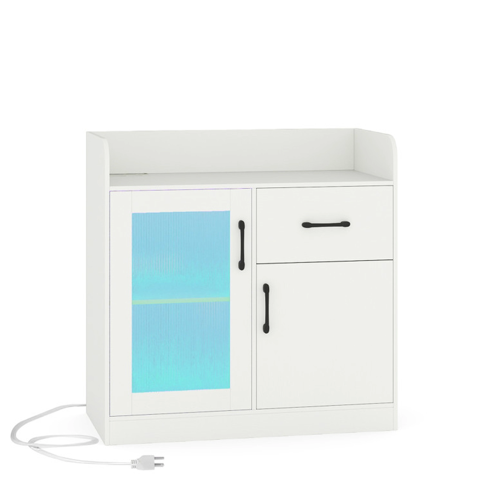 SUGIFT 31.5-in 110-lb Top White LED Buffet Sideboard with Charging Station Drawer and Translucent Fluted Door