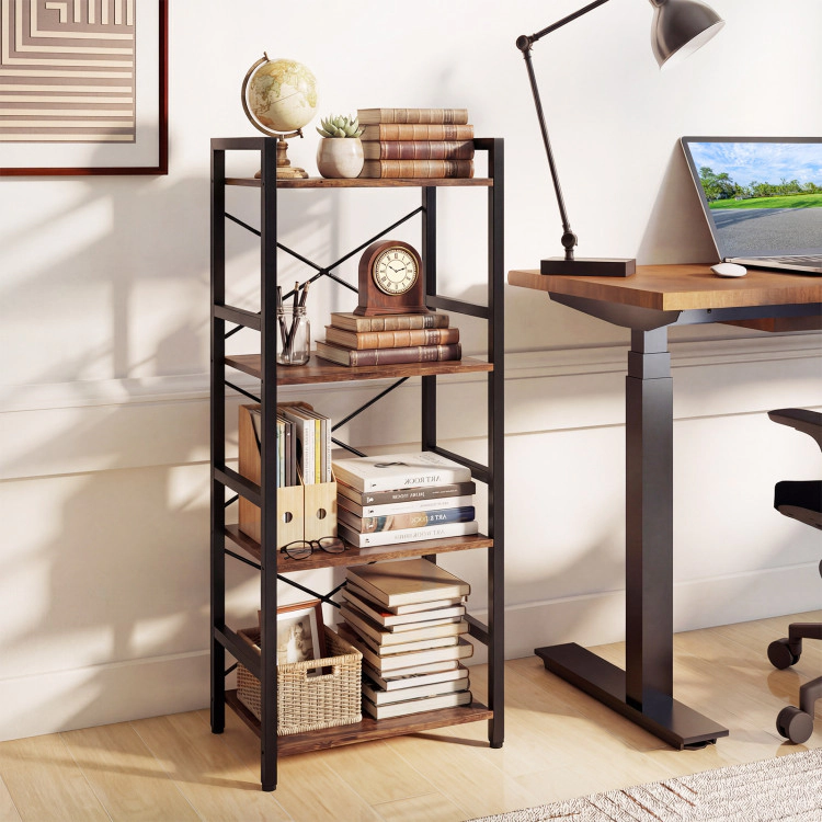 Hivvago Bookcase with Open Display Shelves and Metal Frame