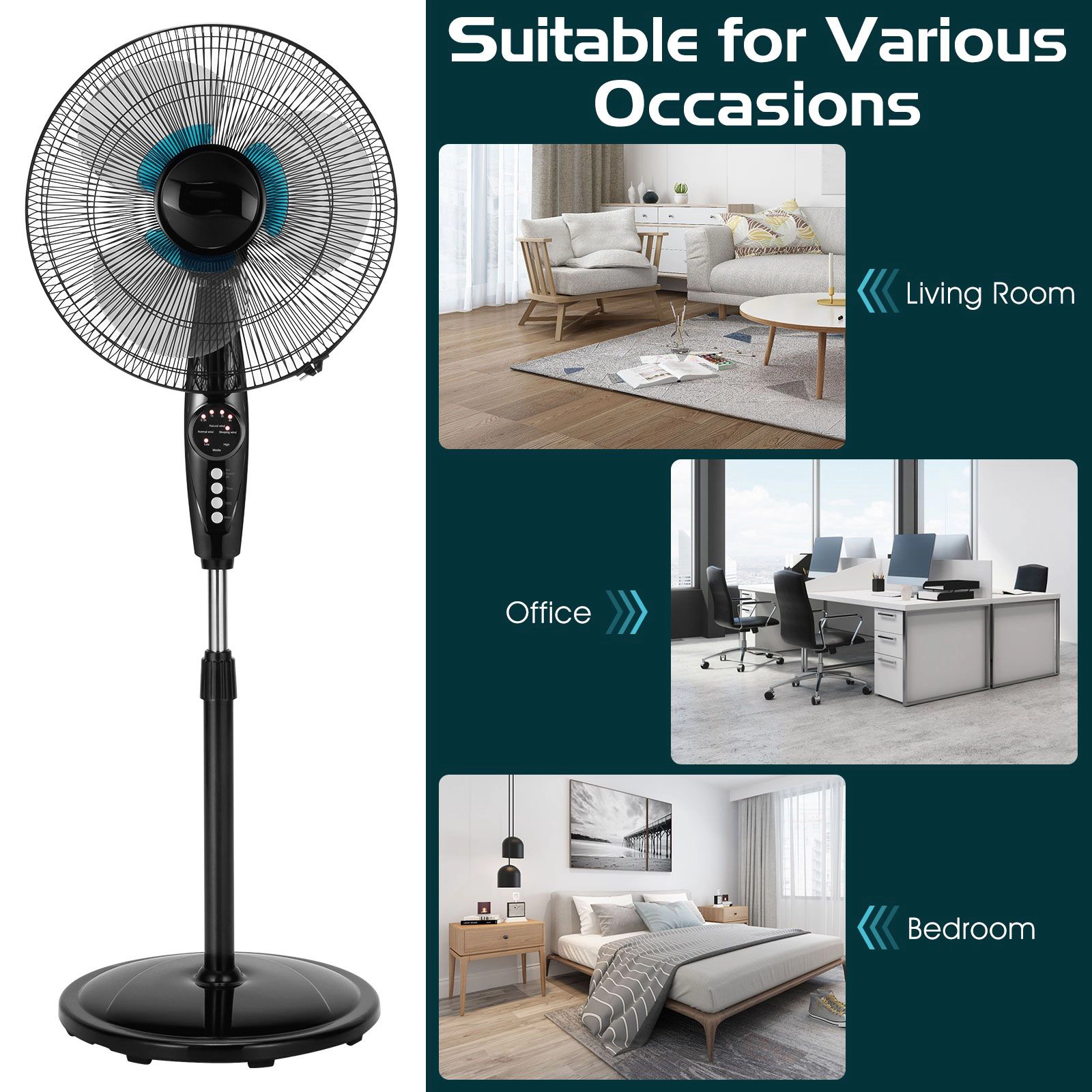 SlickBlue Adjustable Dual-Blade Floor Fan with 3 Wind Modes and Timer