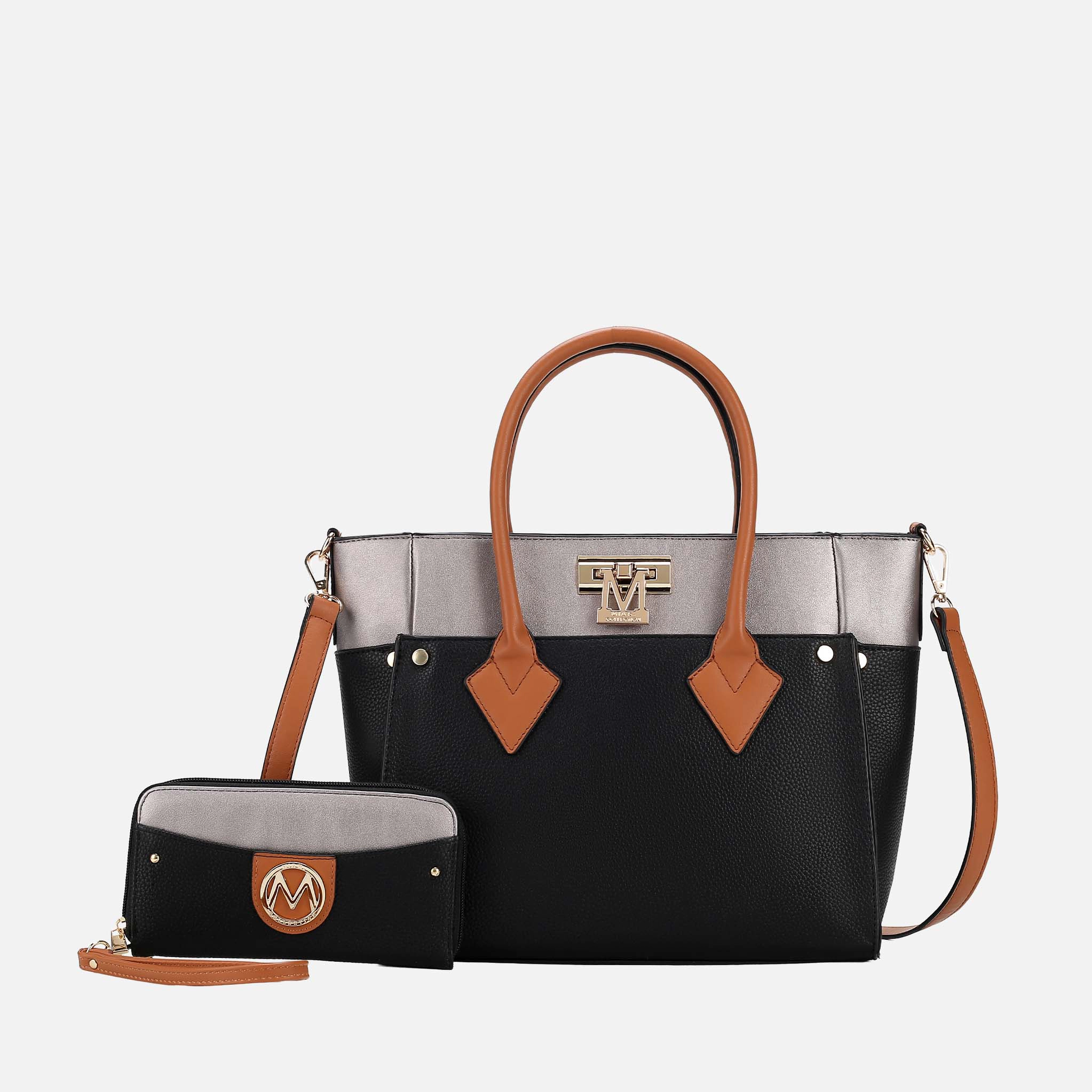 Mia K Collection Brynlee Vegan Leather Color-Block Tote with Detachable Crossbody Strap