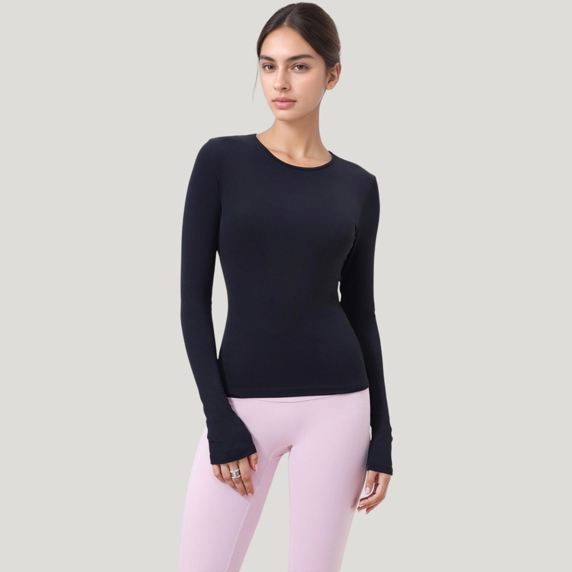 Anna-Kaci Women's Long Sleeve Fitted Activewear Top with Crew Neck and Thumbhole Cuffs