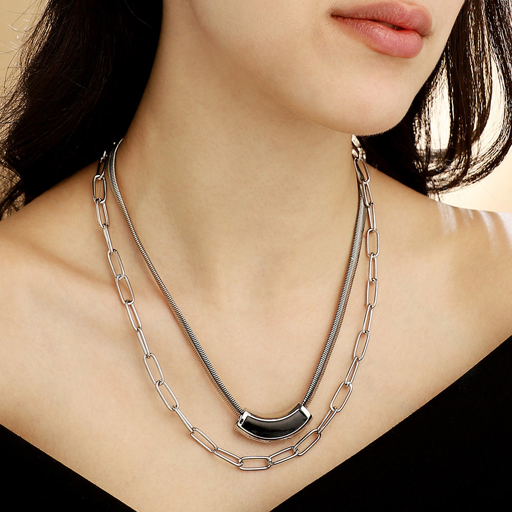 SOHI Women's The Sylvan-Snakechain Multi-Layer Necklace - Chrome Silver
