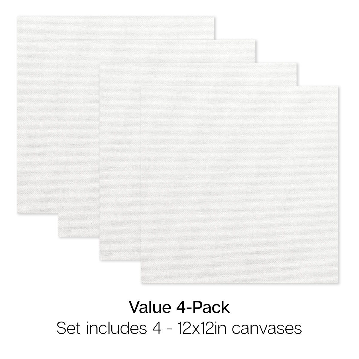 KINGART 12" x 12" Canvas Panels 4-Pack - Pre-Primed Cotton, Rigid Backing