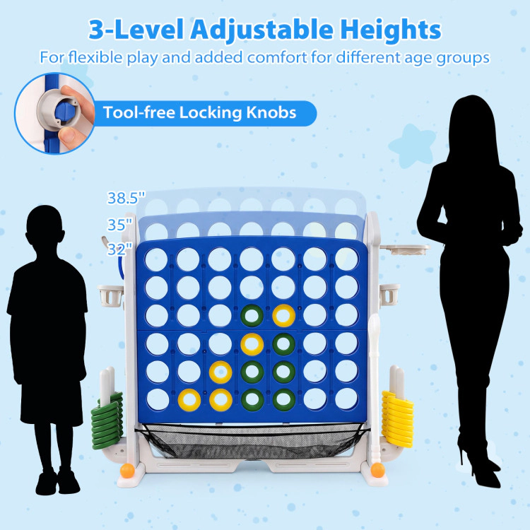 Hivvago 4-in-1 Height Adjustable Row Connect Game with Mesh Net and Carrying Bag
