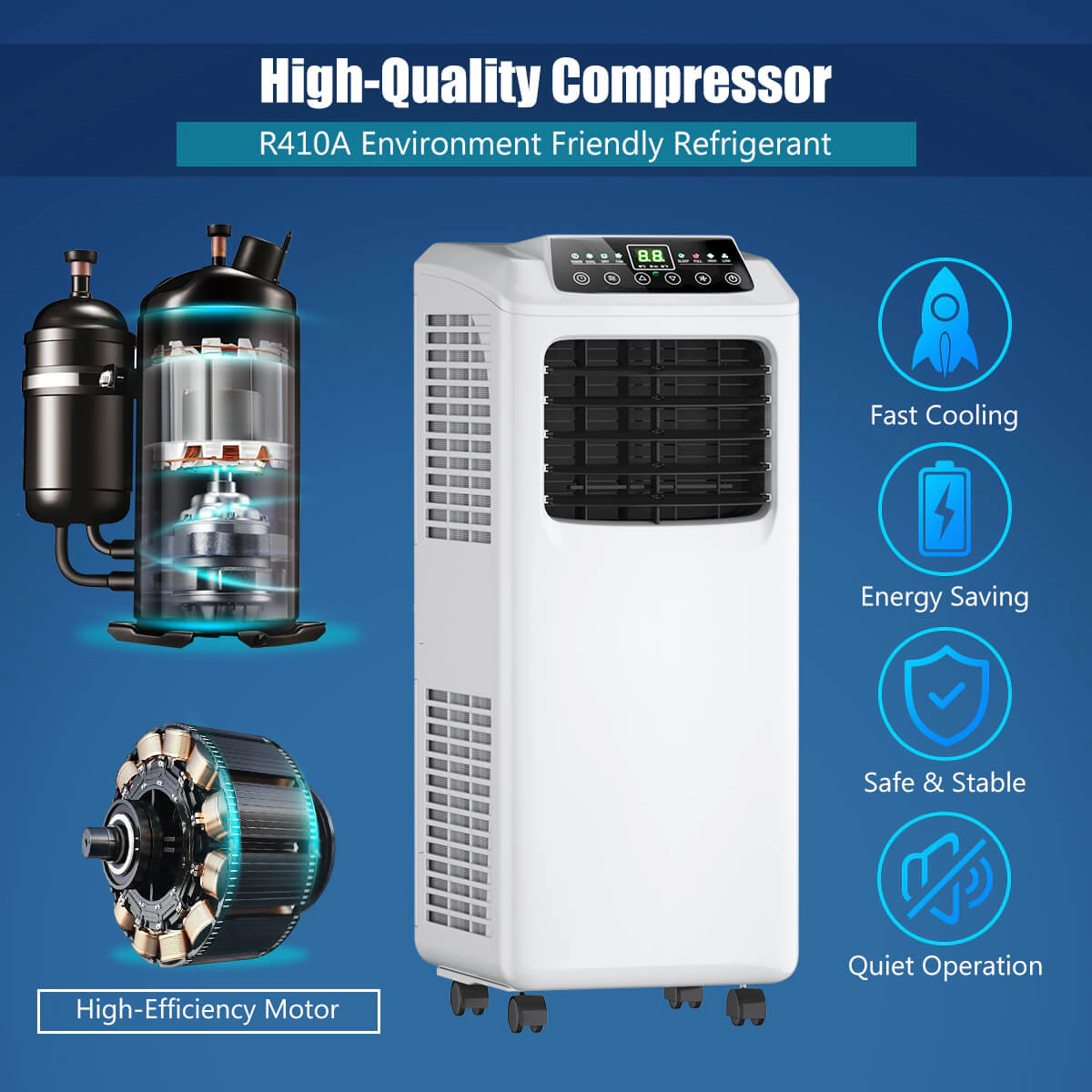 SlickBlue Portable AC Unit with Cooling, Dehumidifier and Fan Modes