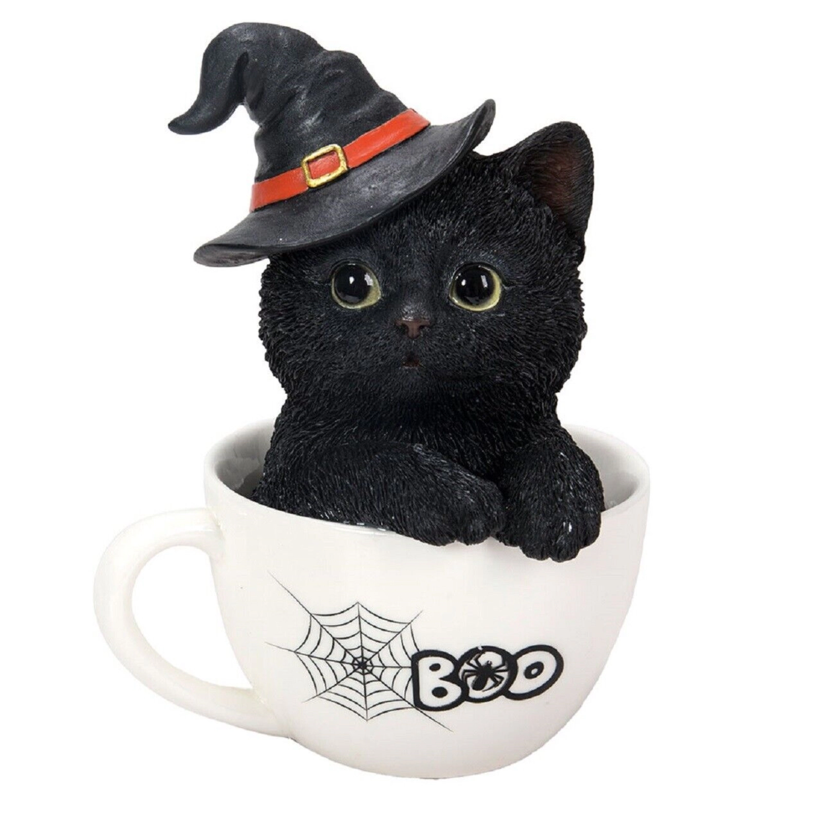 Pacific Giftware Black Kitten in a Boo Spiderweb Tea Cup Halloween Figurine 6 Inch Multicolor