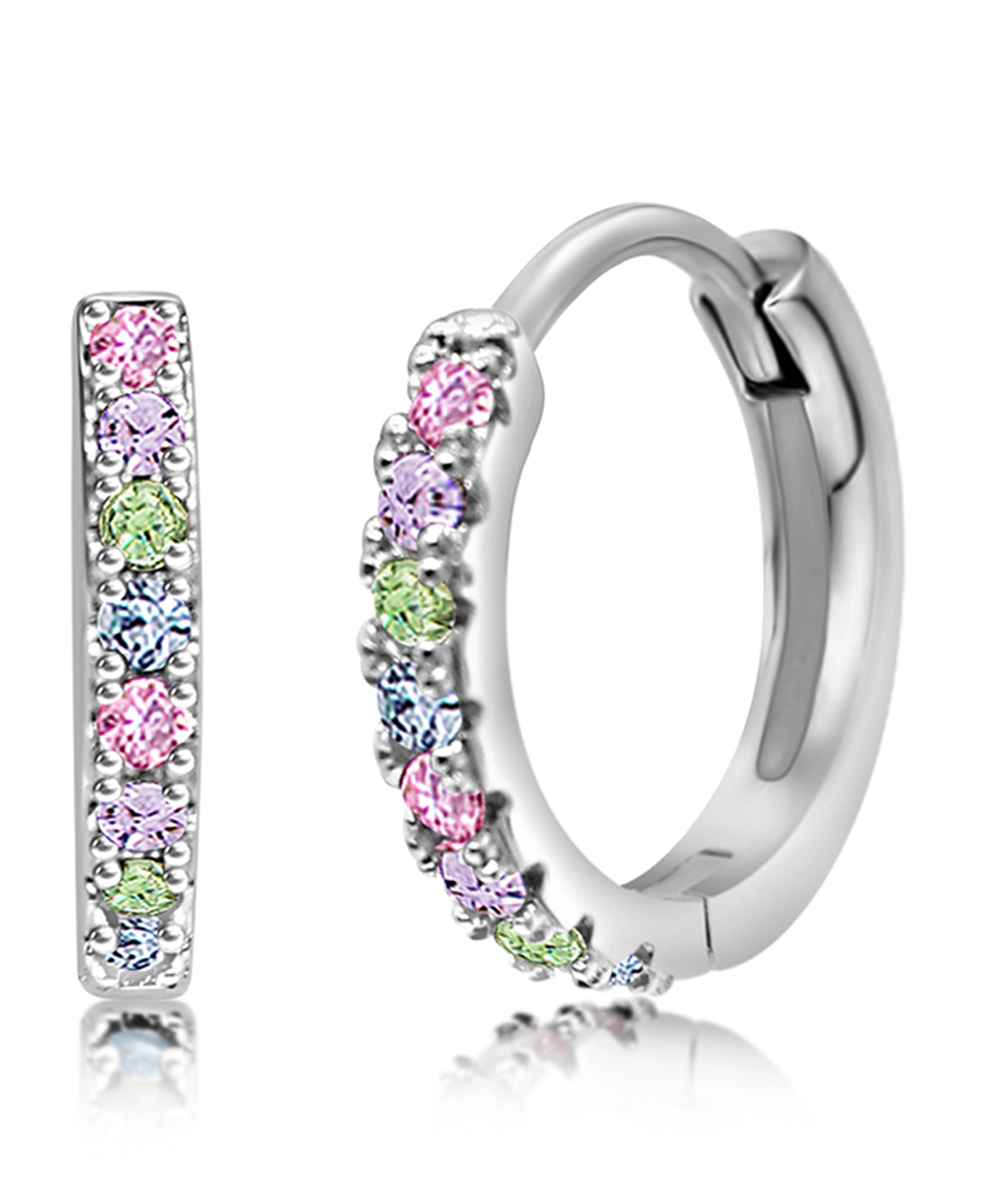 CHANTEUR Kids Multi-Color CZ Huggie Hoop Earrings - White Gold Palladium Plating