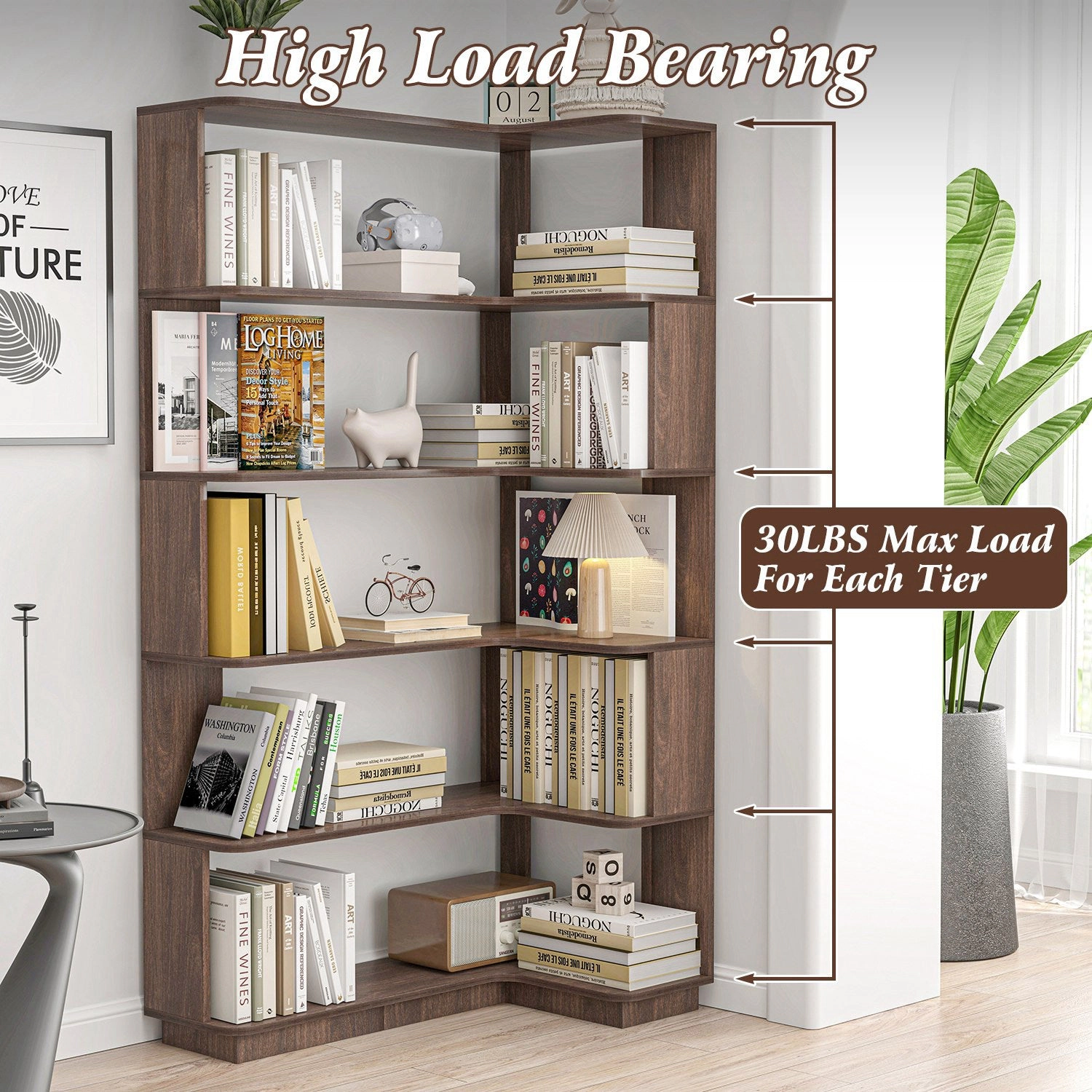 GBruno 5-Tier L-Shaped Corner Bookshelf