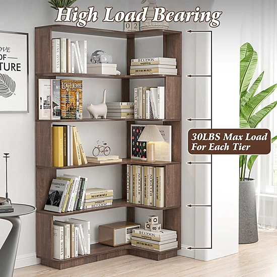 GBruno 5-Tier L-Shaped Corner Bookshelf