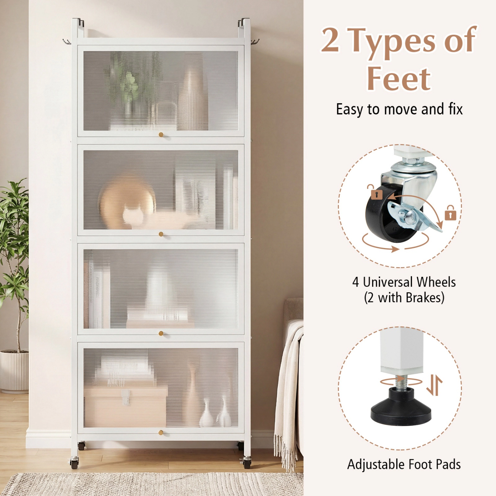 SUGIFT 5-Tier Kitchen Bakers Rack with Flip-Up PC Doors and Adjustable Foot Pads