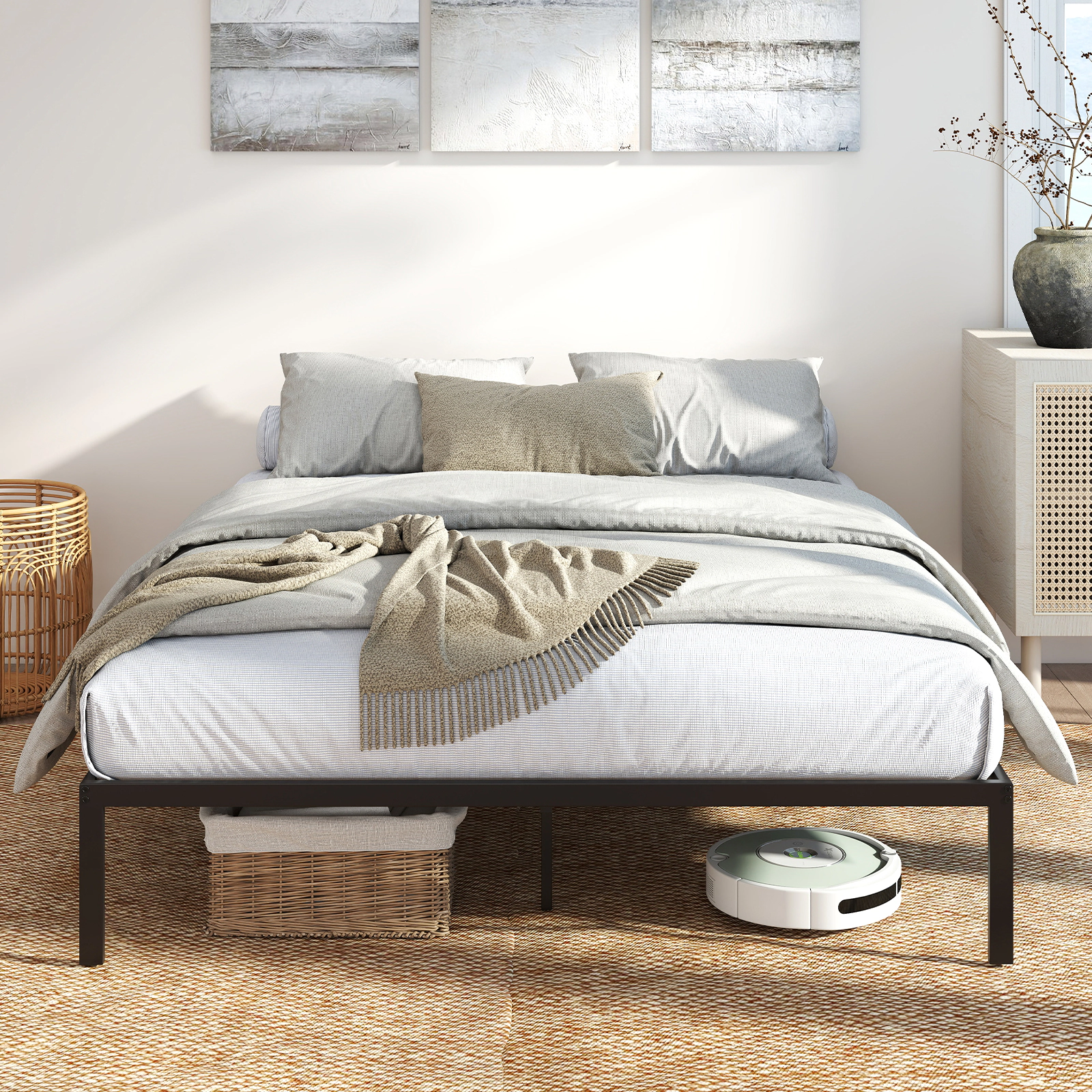 SUGIFT Black Support Slats Mattress Foundation Heavy Duty Metal Bed Frame