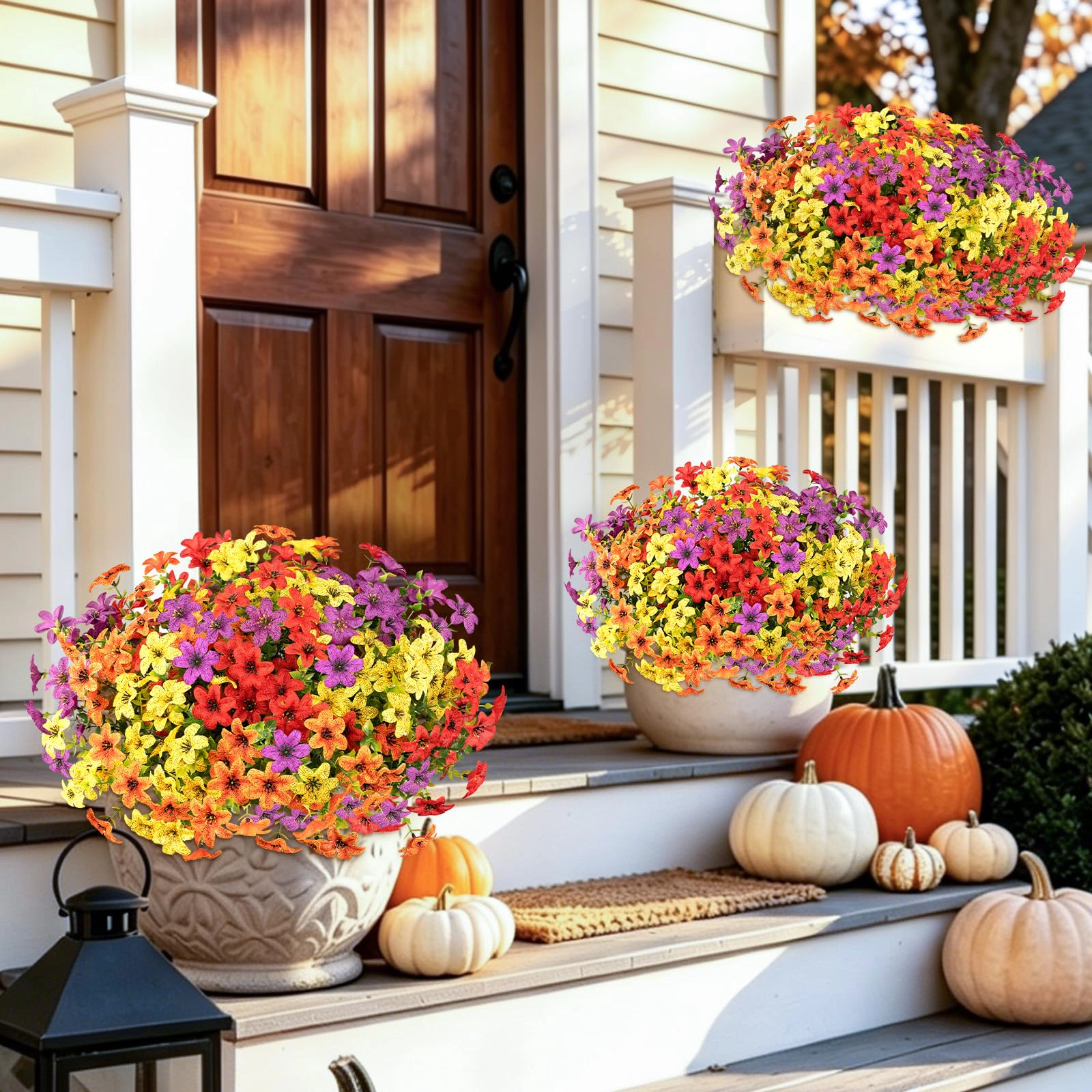 PUPWE Artificial Fall Flowers For Outdoors  12 Uv Resistant Faux Mums