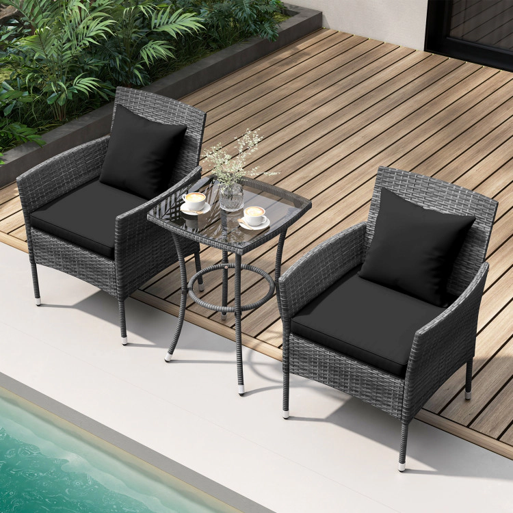 Hivvago 3 Pieces Patio Furniture Set With Cushioned Chairs And Tempered Glass Coffee Table