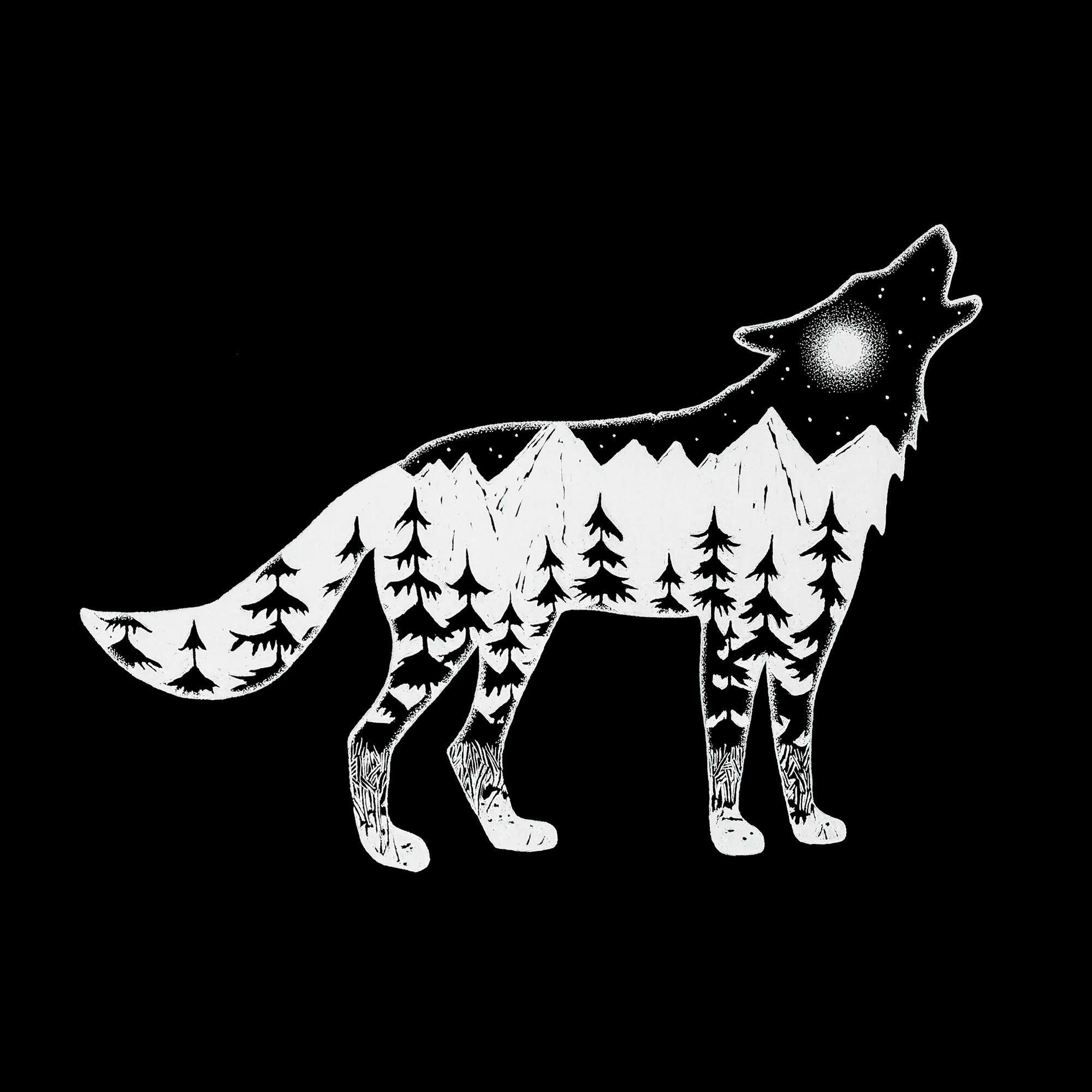 LA Pop Art Men's Howling Wolf Word T-Shirt - 100% Cotton, Crew Neck