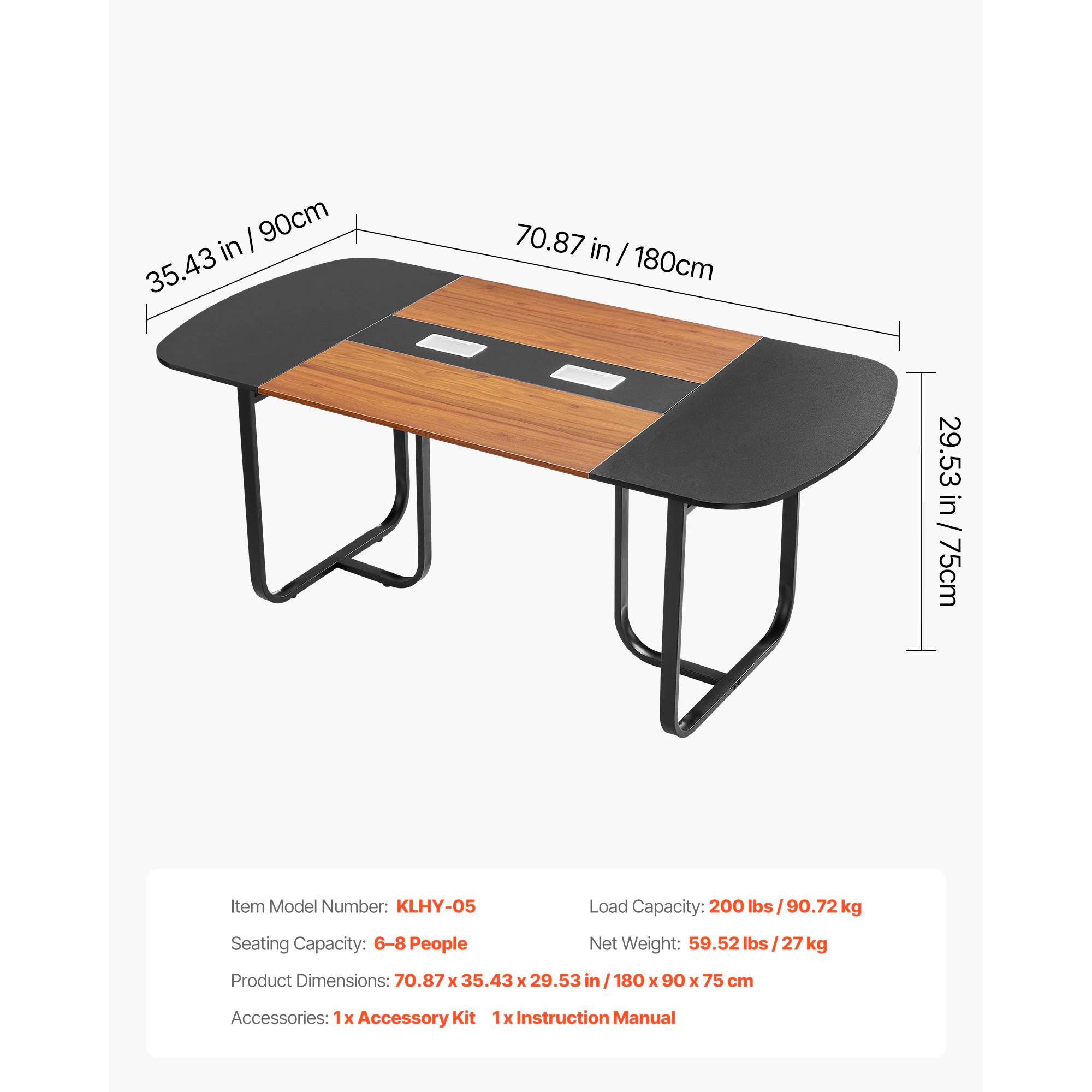 HONGGE Modern Office Meeting Desk with Metal Legs for Conference Room Easy Assembly Brown