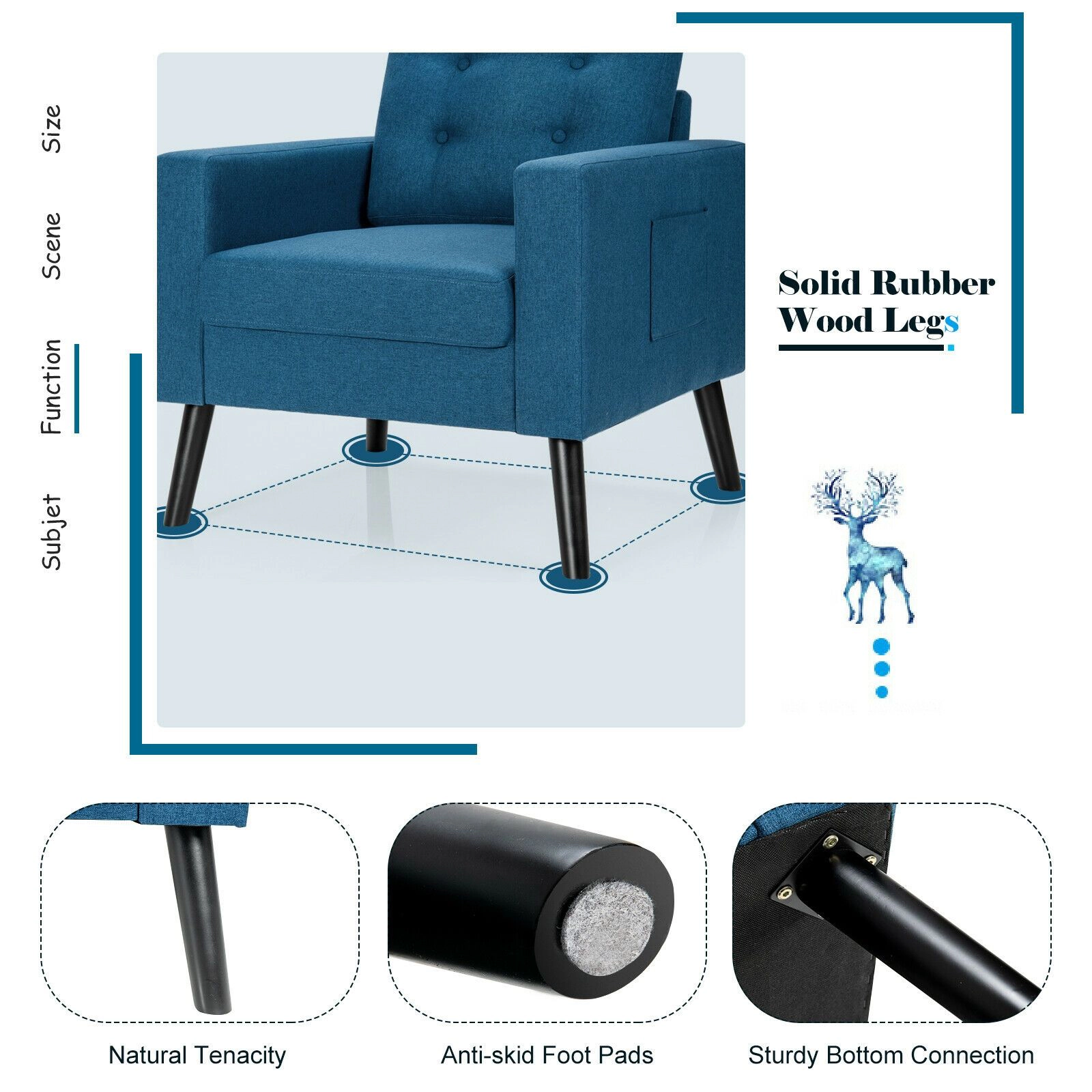 SlickBlue Unisex Linen Upholstered Accent Chair With Cushioned Seat