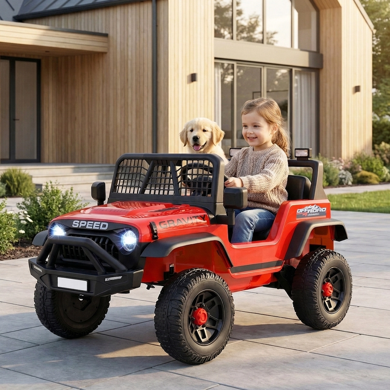 24V Kids Ride On Car Parent Remote 3 Speeds Emergency Brake LED Headlights Music Player Ages 3+ Red Electric Car Kids