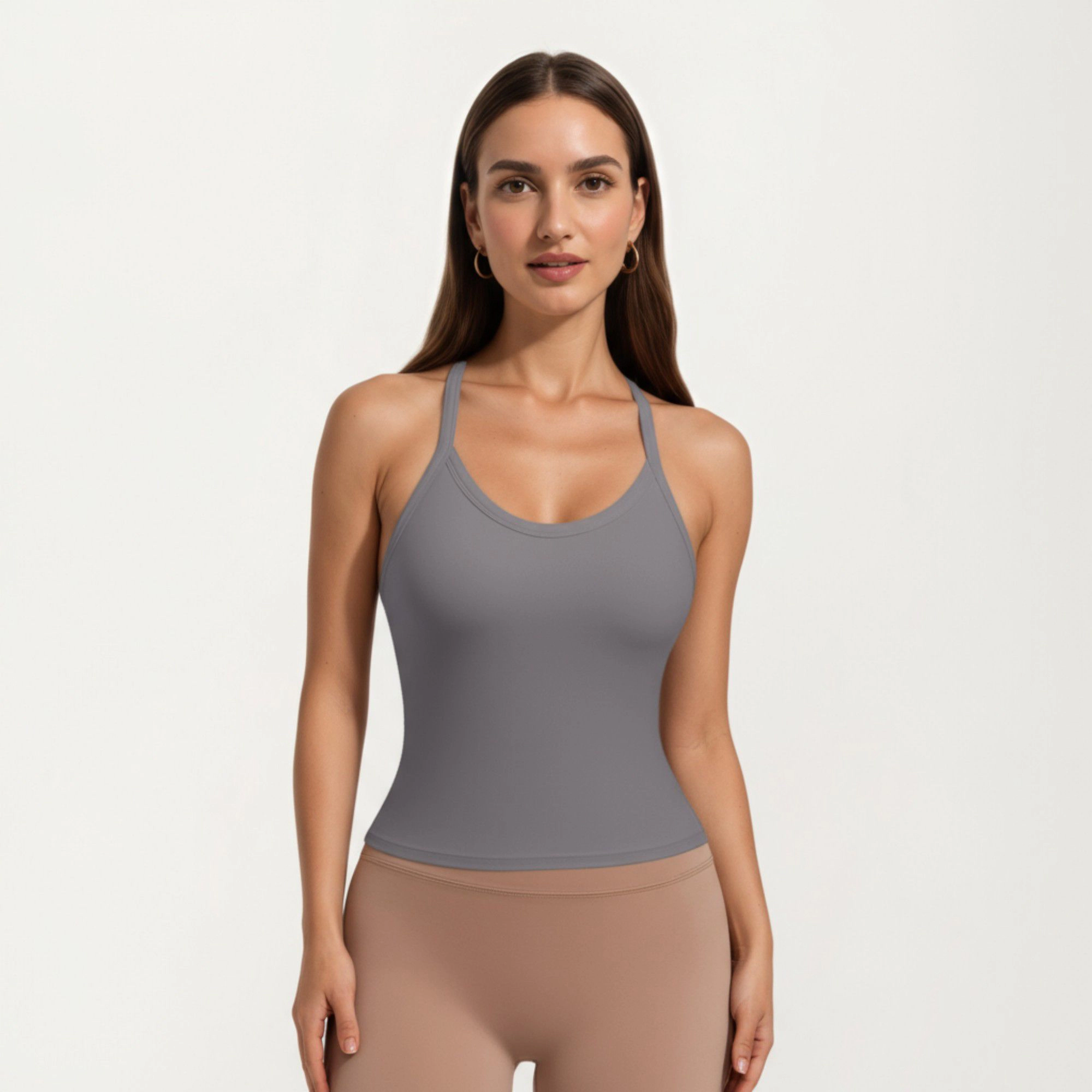 Anna-Kaci Women's Fitted Strappy Back Tank Top with Scoop Neck and Cross Design