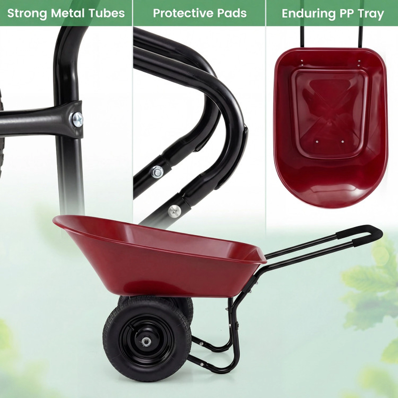 SUGIFT Steel 2-Tire Utility Dolly Garden Cart Wheelbarrow 54-in Frame 22-lb Net Weight Patio Warehouse Farm Use Red