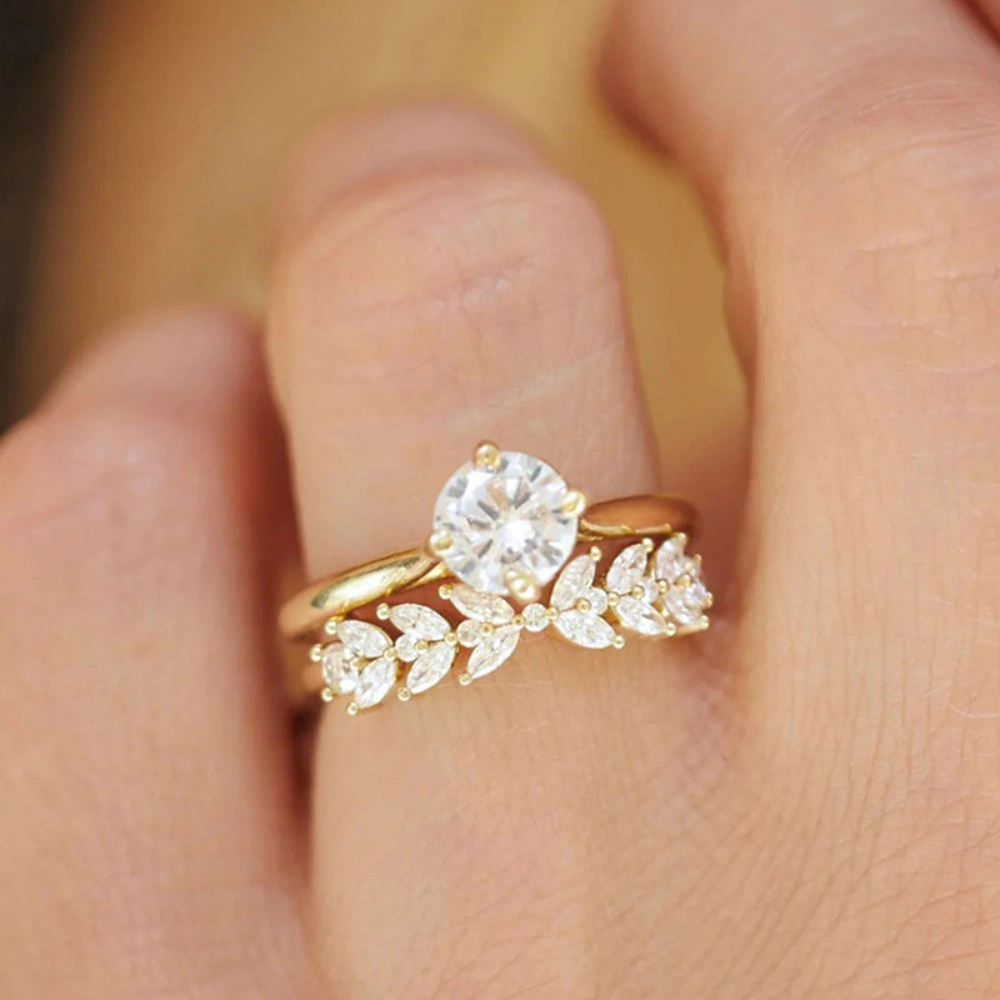 2pcs Couple Rings with Geometric Design of Wheat Ears