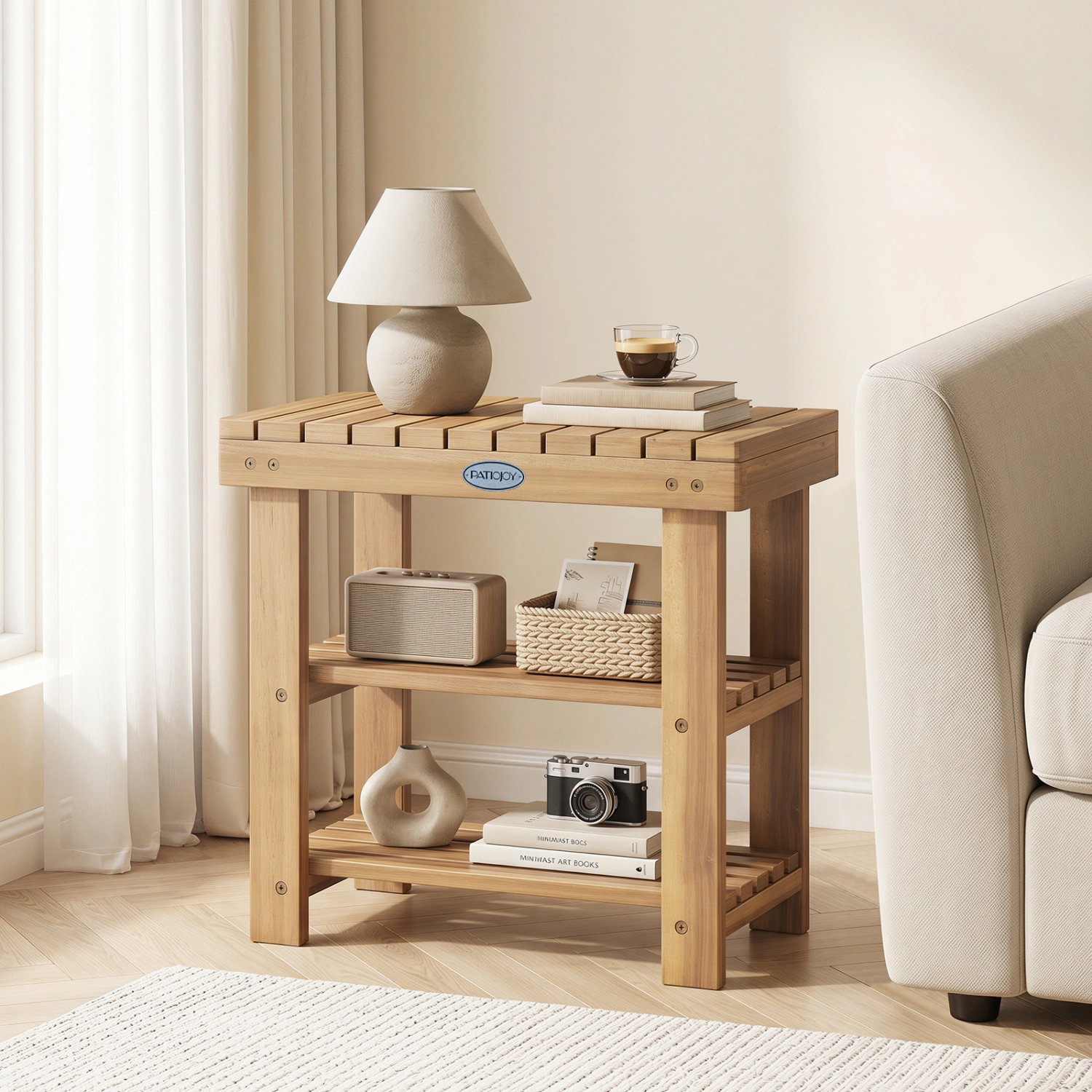 SlickBlue Solid Wood Entryway Shoe Bench with Storage Shelf
