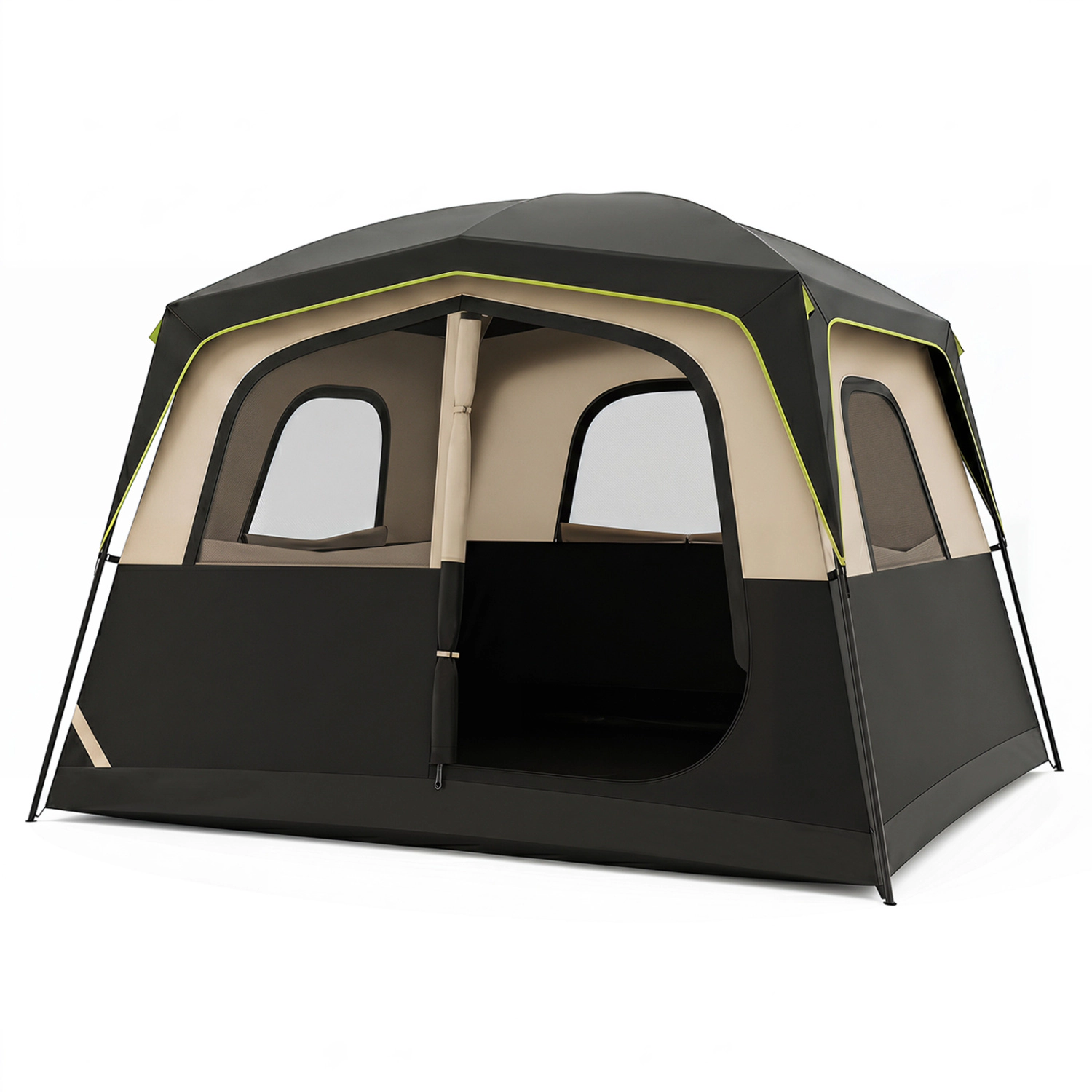 LJG 6-Person Camping Tent Easy Setup Family Cabin with Top Rainfly Mesh Windows