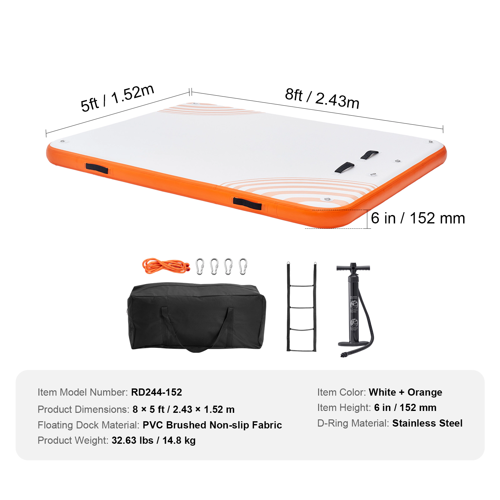 HONGGE Inflatable Floating Dock Inflatable Dock Platform Non-Slip Water Floating Dock Mat with Portable Carrying Bag &