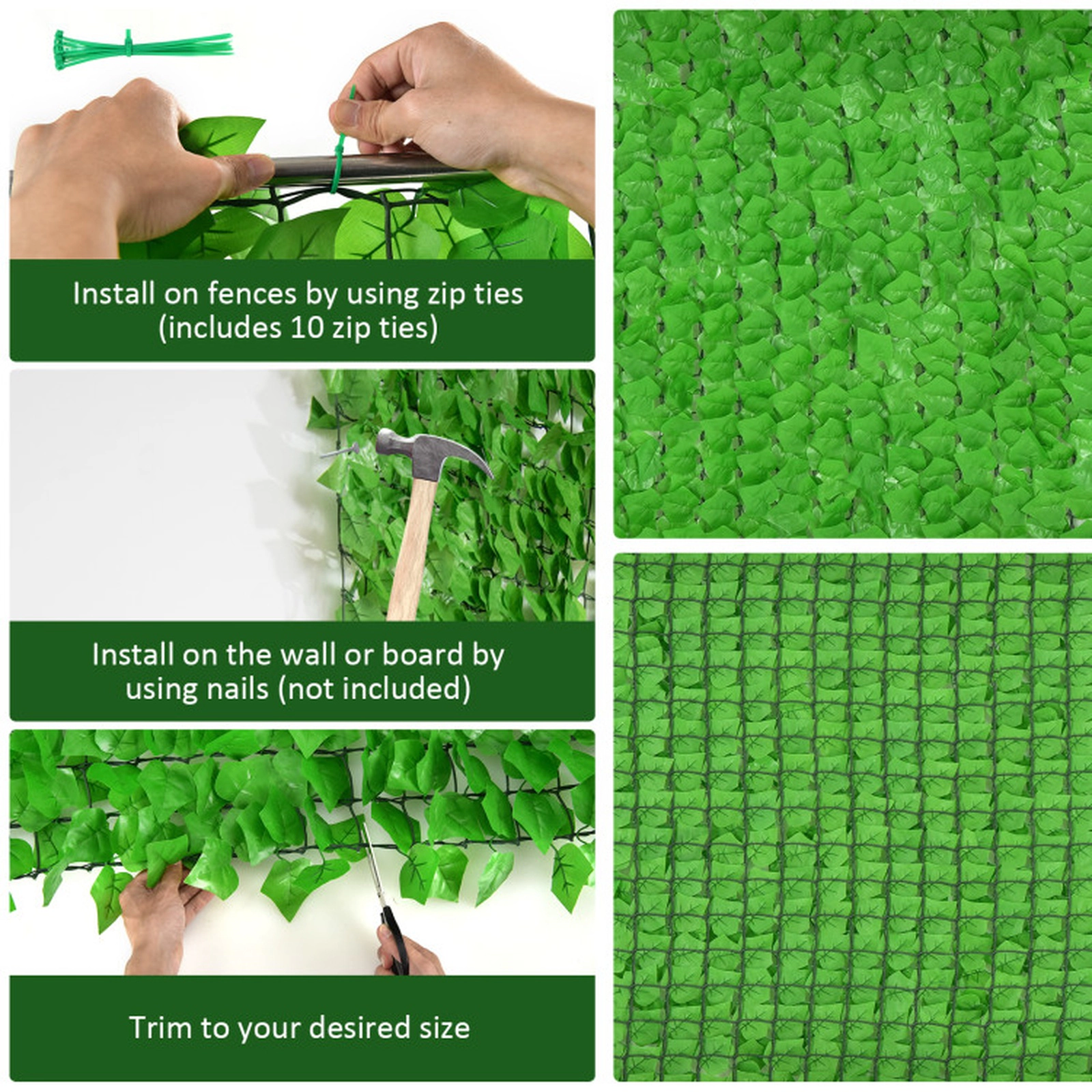 SUGIFT 118 x 39.4-in Artificial Ivy Privacy Fence Panel Garden Trellis 32.3-sq-ft Coverage Polyester Fabric Light Green