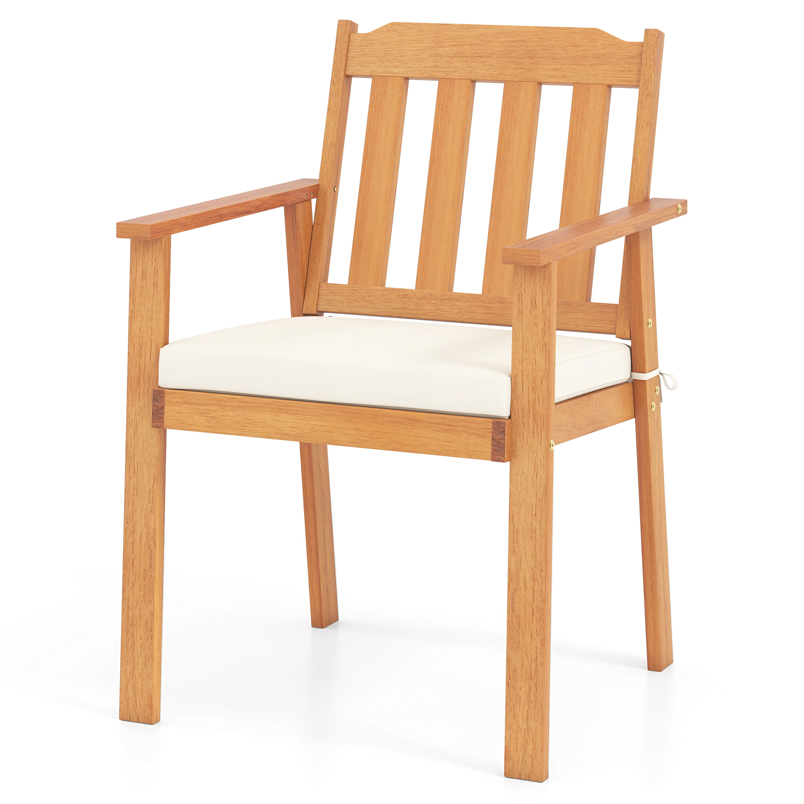 SUGIFT 2-Piece Acacia Wood Patio Dining Armchairs 400-lb Capacity 22.5-in Frame 19.5 x 18-in Seat Natural with Cushions