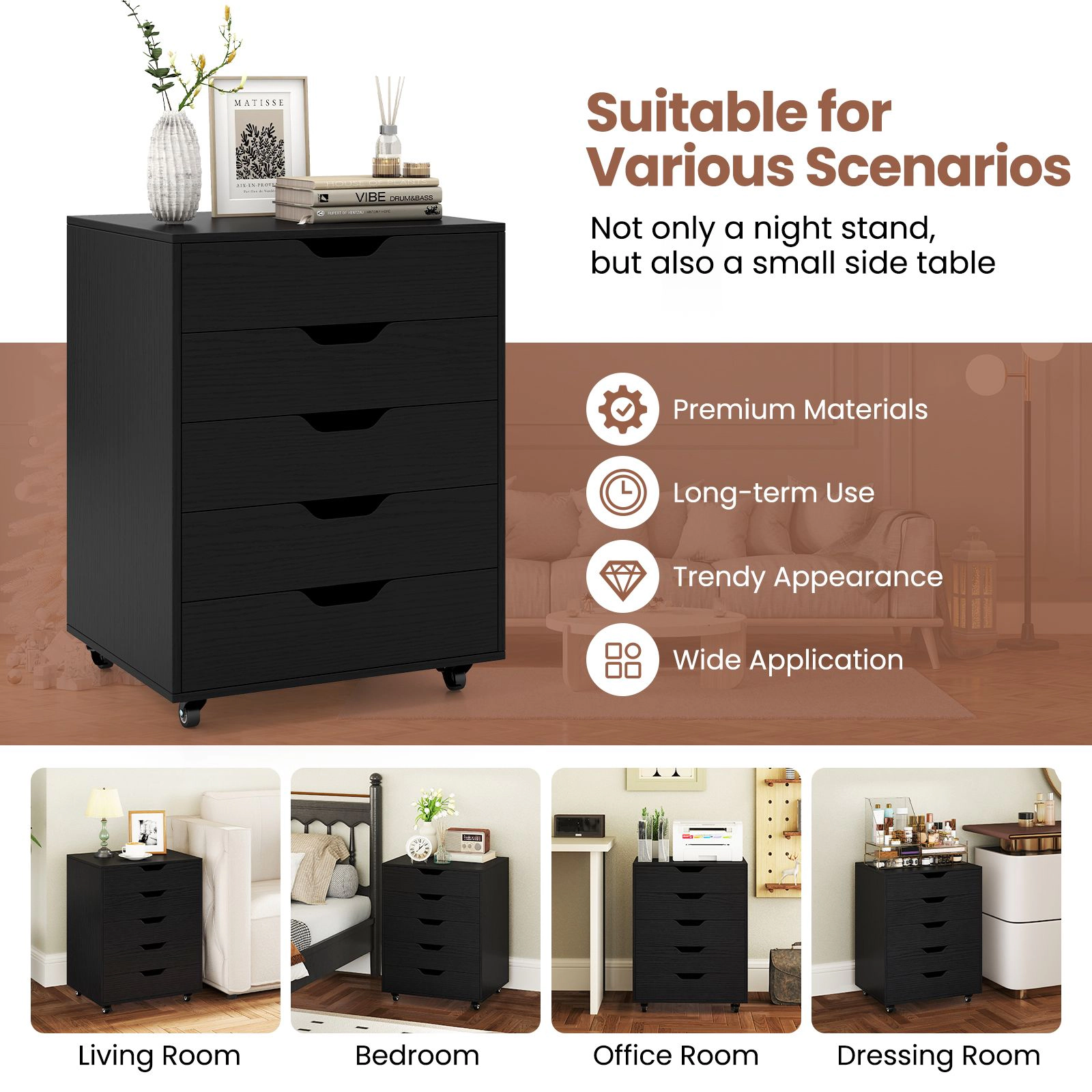 SlickBlue Office Storage Cabinet with Wheels & Spacious Drawer Organization