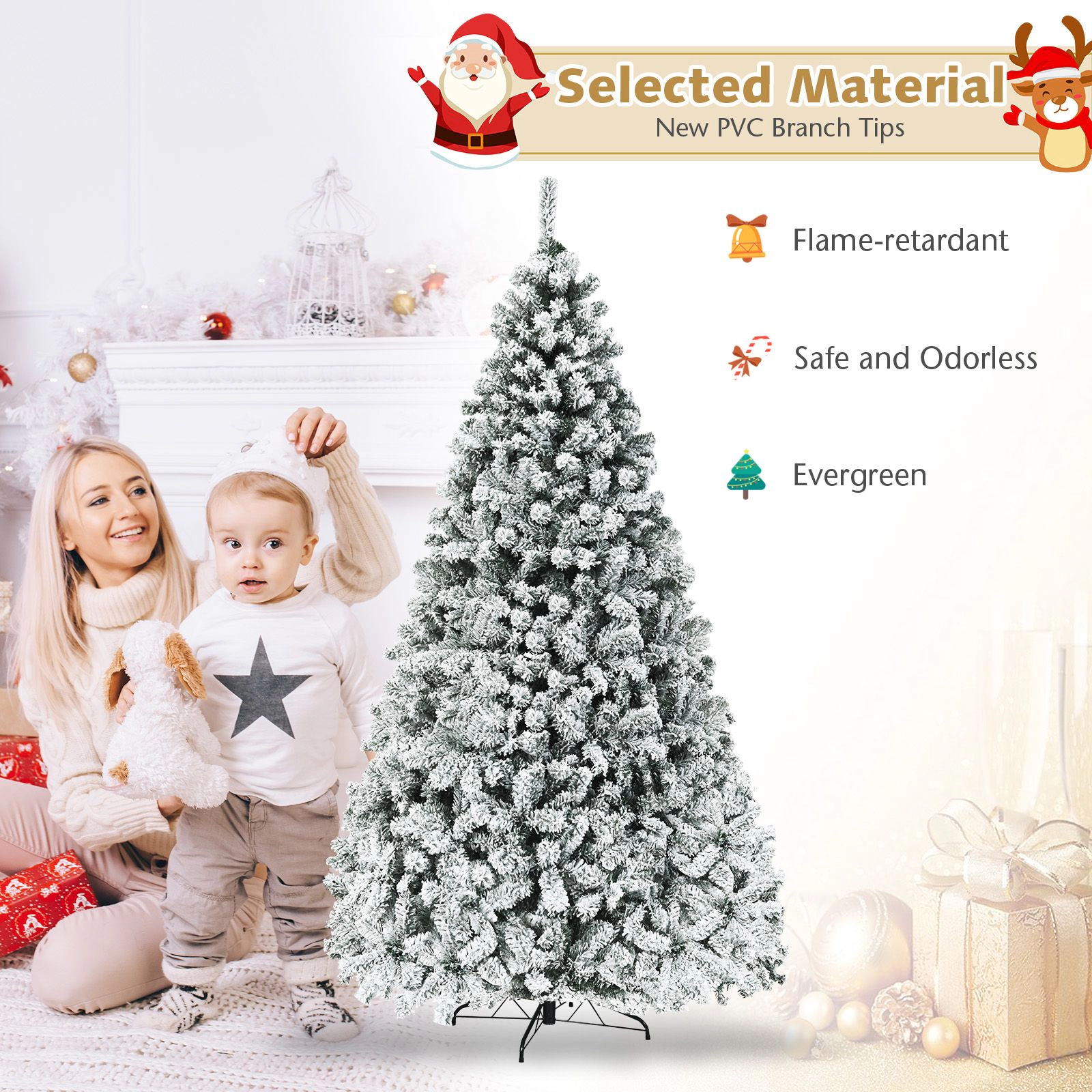 SlickBlue Pre-Lit Artificial Christmas Tree with Hinged Branches