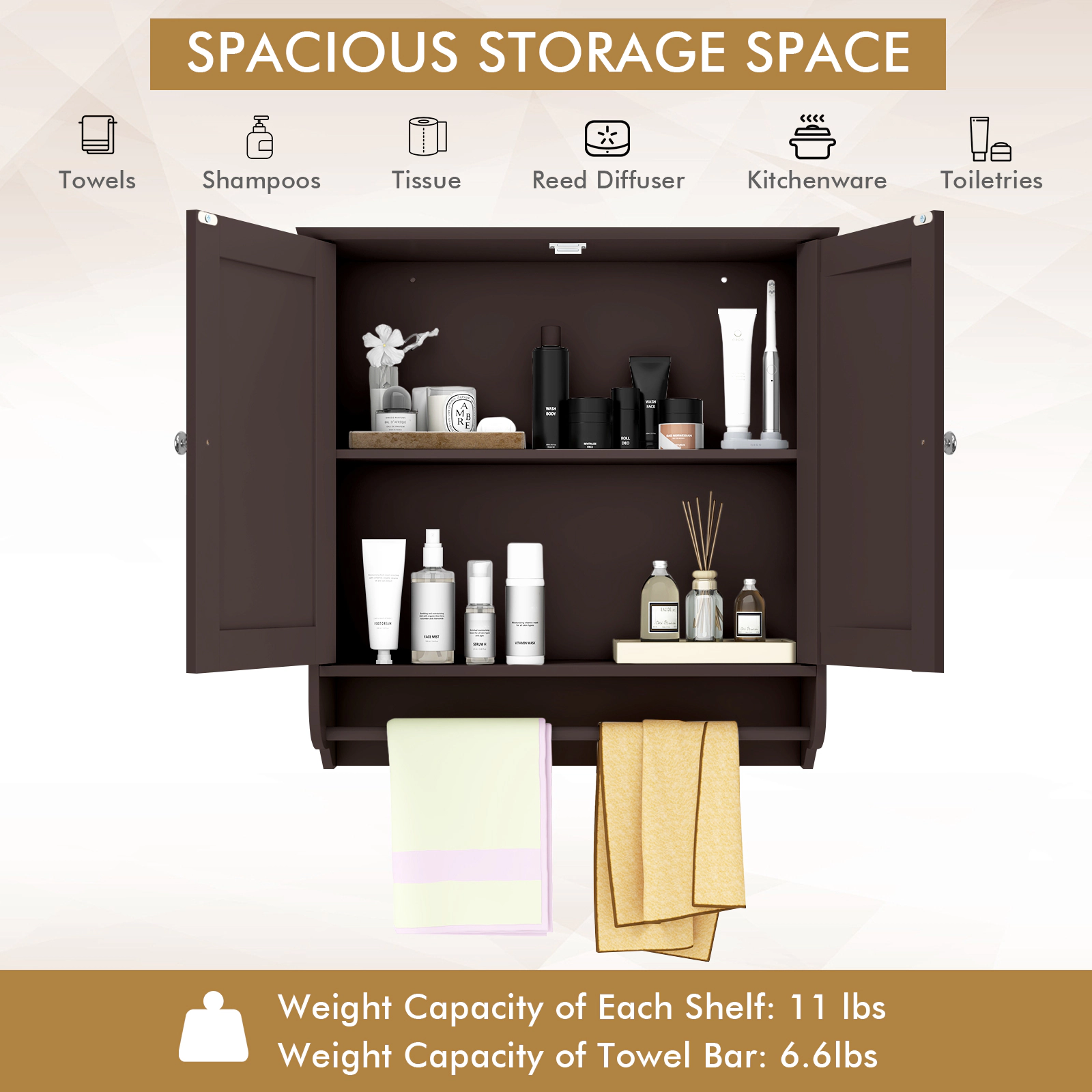 Slickblue Wall Mounted Bathroom Medicine Cabinet with Adjustable Shelf and Towel Bar