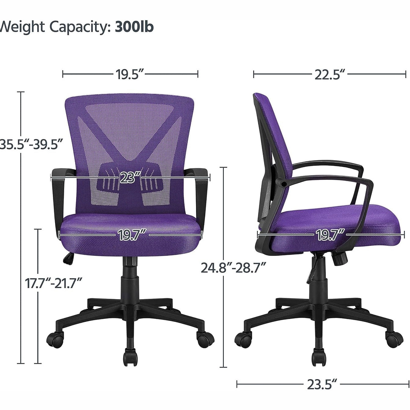 Platinum-Level Office Chairs Mid-Back Mesh Office Chair Purple With Adjustable Lumbar Support Wheels For Home Office