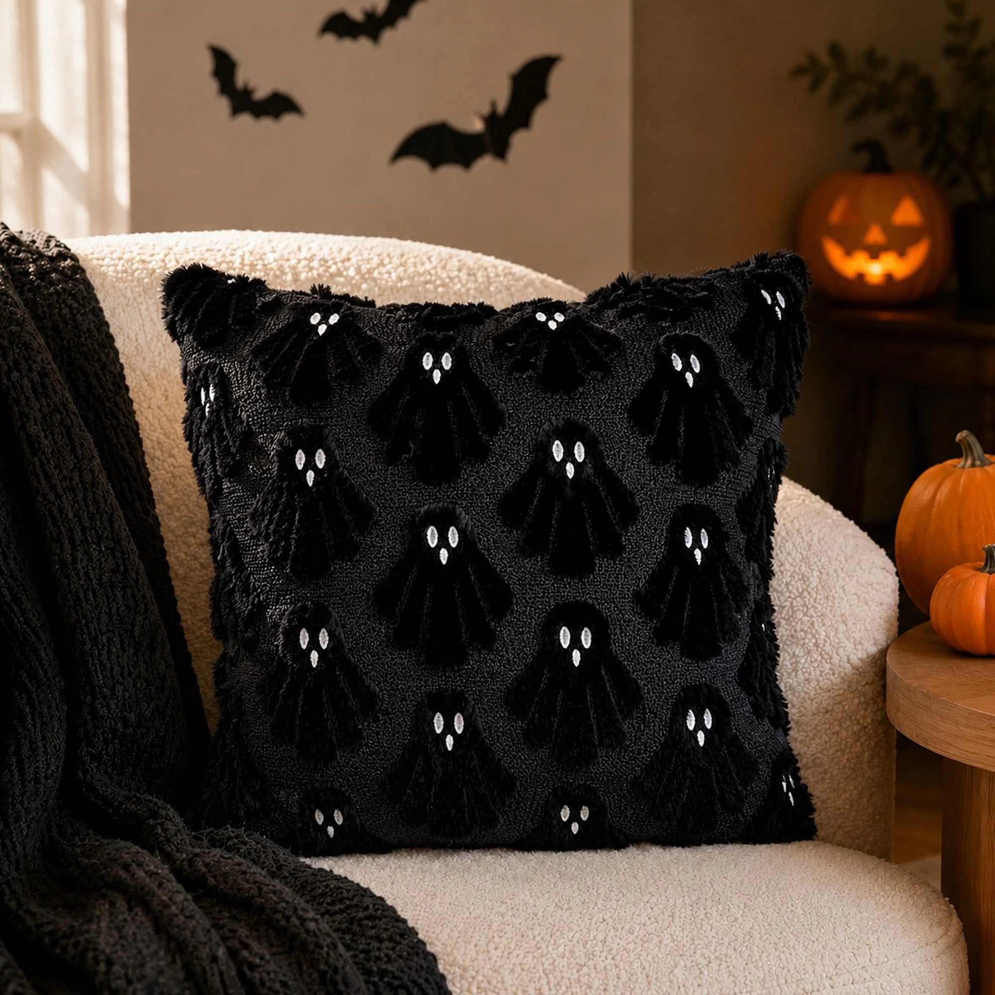 Alilang Halloween Tufted Allover Ghost Decorative Throw Pillow Cover