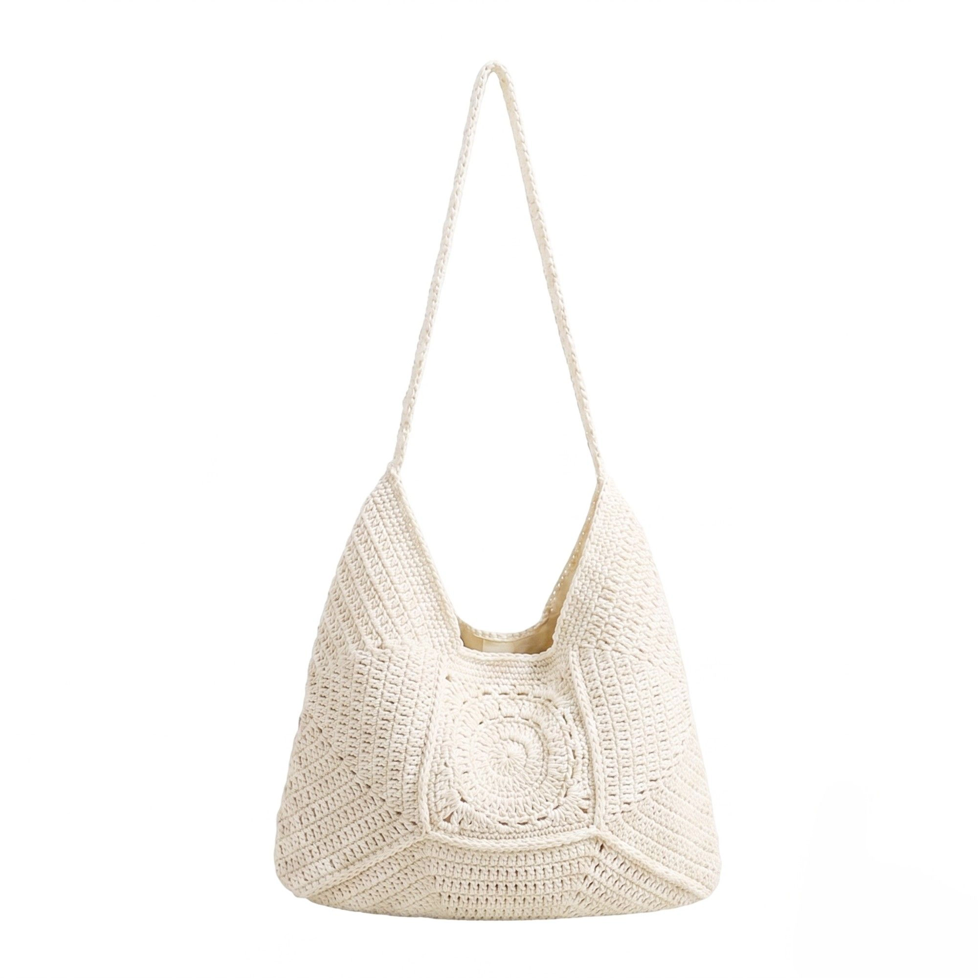 Alilang Women's Woven Crochet Shoulder Bag with Geometric Pattern Slouchy Hobo Lightweight Knit Handbag