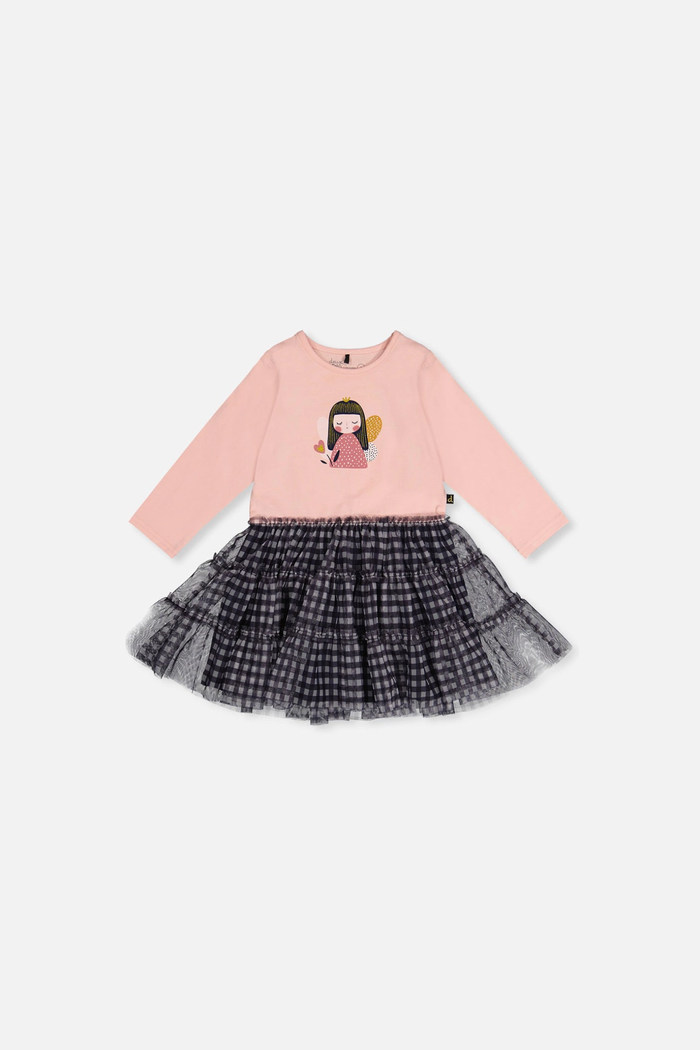 Deux par Girls Fairy Graphic & Gingham Bi-Material Dress